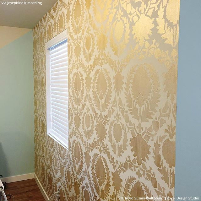 Handmade Silk Road Suzani Wall Stencil - Traditional Floral Pattern for DIY Home Decor, Wall Painting & Boho Interior Design