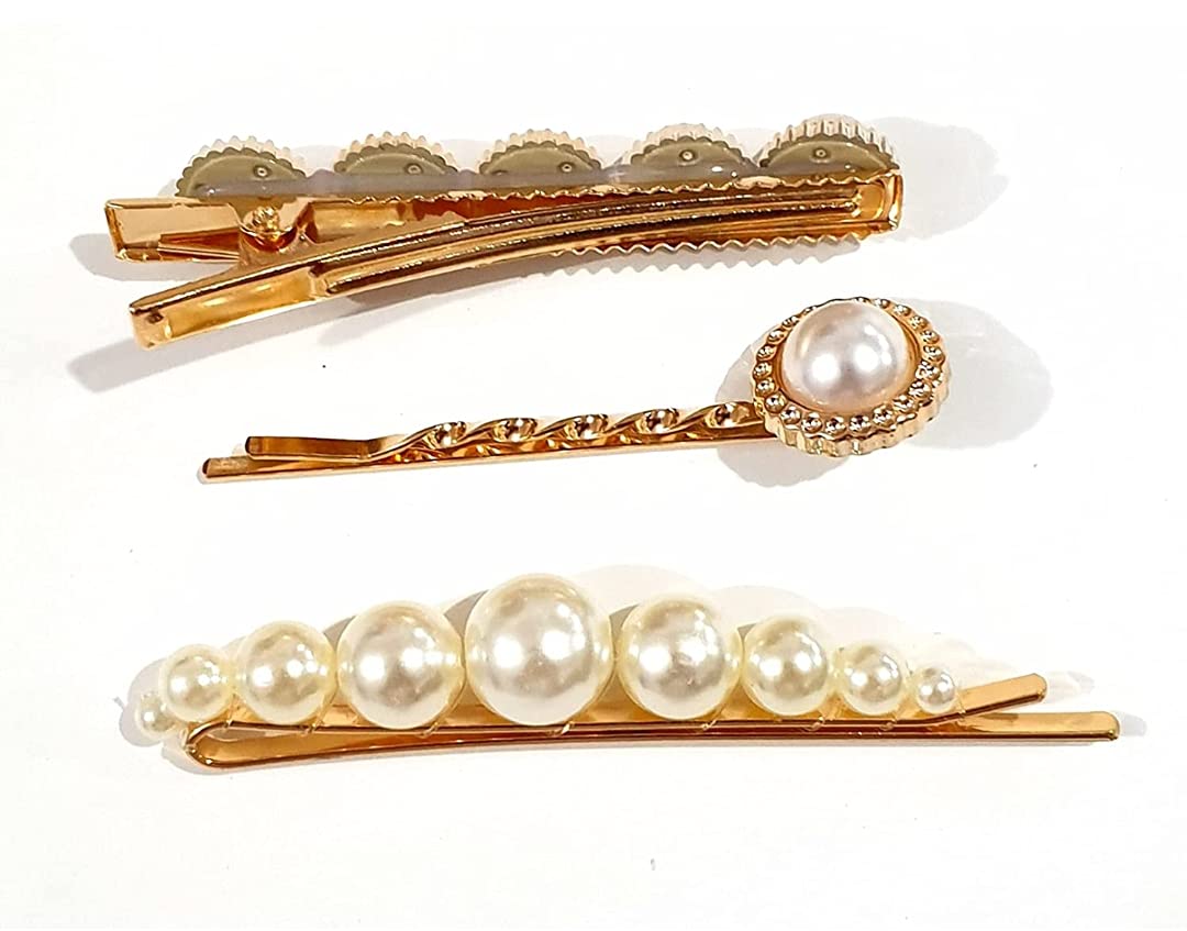 Elegant Pearl & Rhinestone Hair Clips for Women - Korean Style Hair Barrettes Set of 3 - Perfect for Weddings, Parties & Daily Hair Accessories - Fashionable Gift for Women & Girls (CLIP-3)