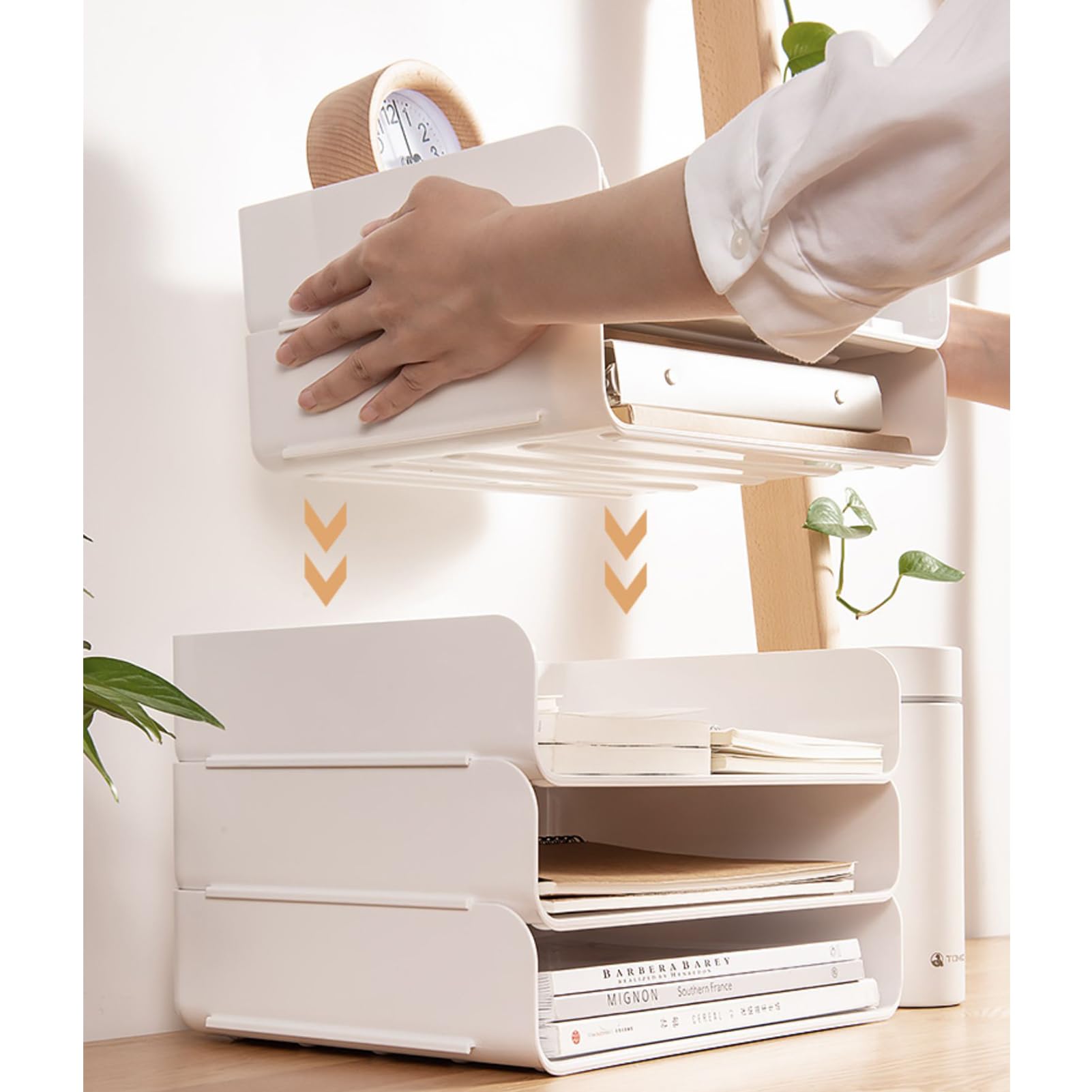 Stackable Desk Organizer - 4-Tier White Paper Letter Tray for Office, Desktop File Holder, Book Storage Rack | Perfect for Home Office, School, and Workspace Organization