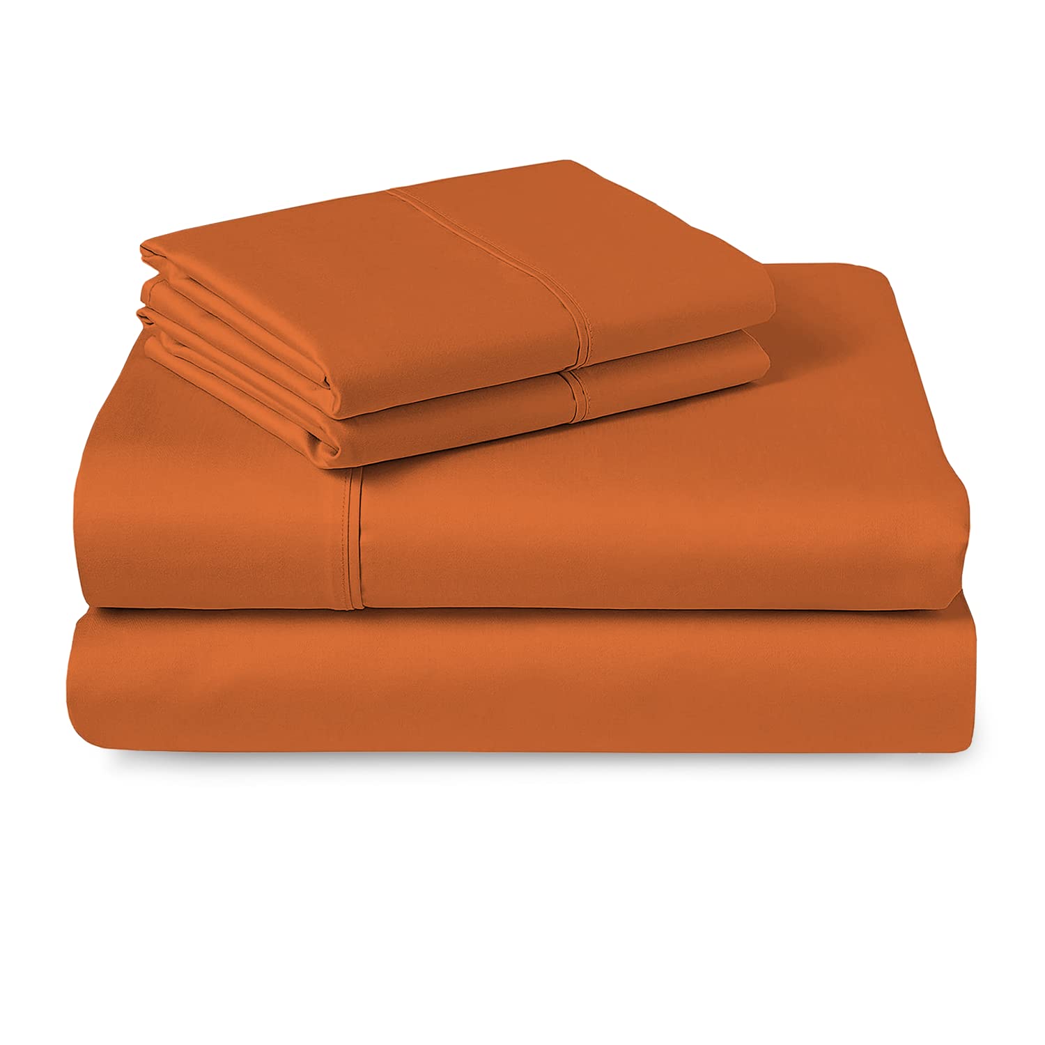 400 Thread Count 100% Long Staple Cotton Sateen Sheet Set - Short Queen Size, Burnt Orange, Fits 15