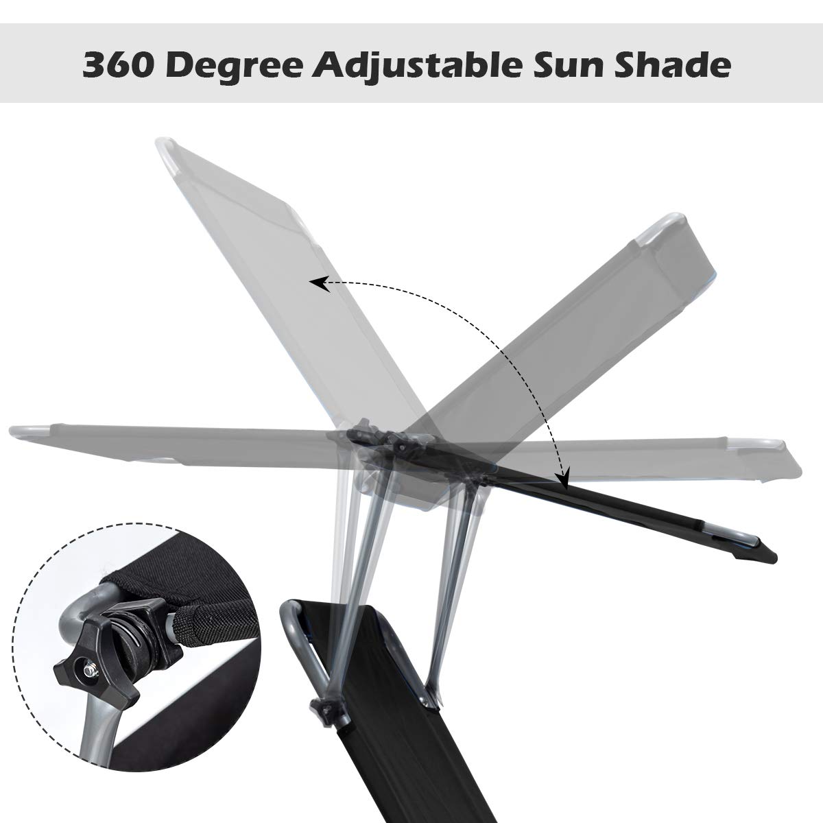 Giantex Adjustable Tanning Chair with Canopy & Storage - 5-Position Patio Chaise Lounge, Foldable Beach Chair for Poolside, Lawn, Camping - Outdoor Sunbathing Recliner (Black) - Perfect for Backyard Relaxation, Beach Vacations & Outdoor Lounging