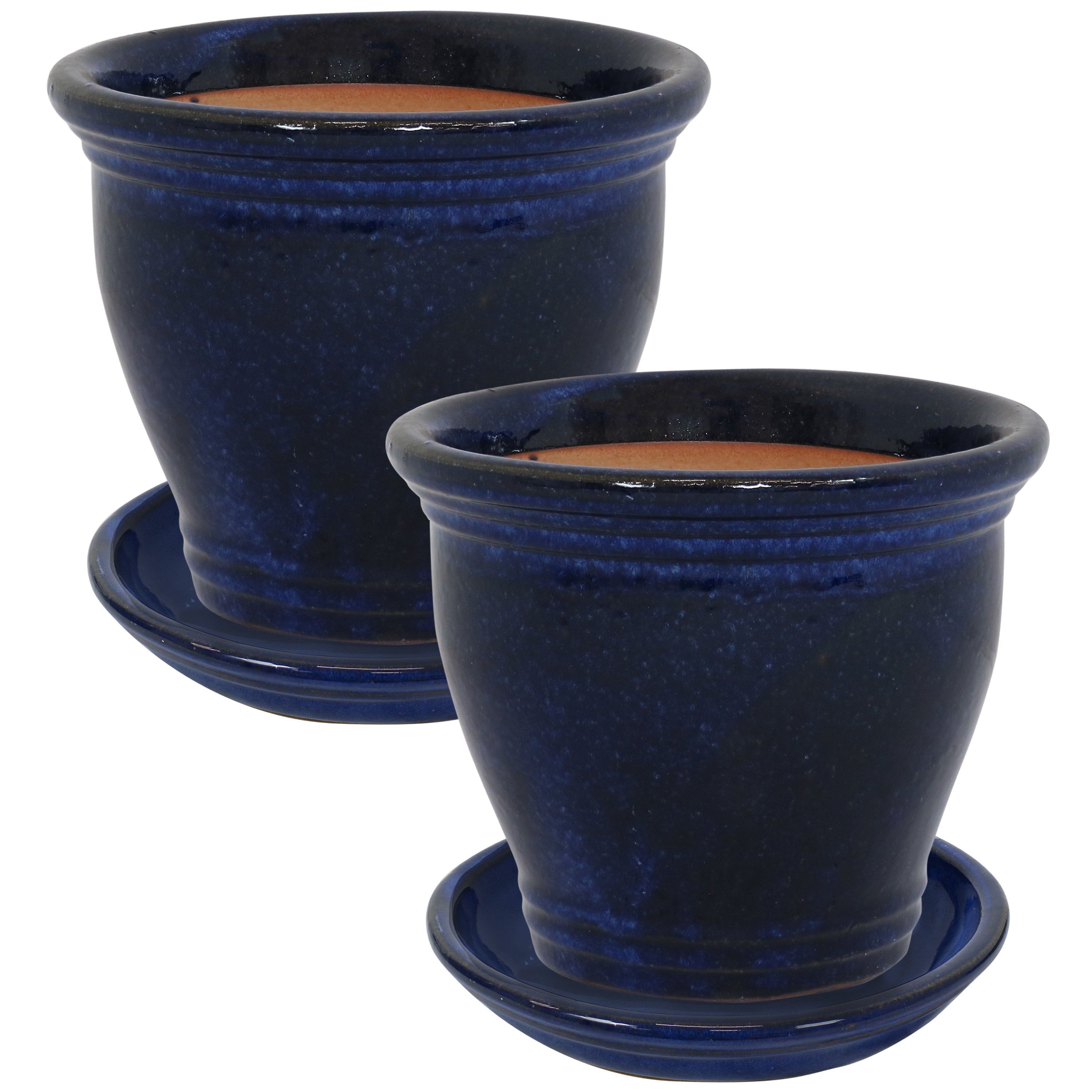 Sunnydaze 2-Pack Glazed Ceramic Plant Pots with Saucers - Indoor/Outdoor Decorative Flower Planters for Home, Garden, and Patio