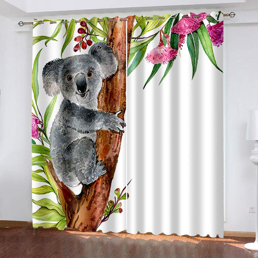 WBDJTX Blackout Curtains for Bedroom - Thermal Insulated Grommet Curtains with Koala Print, 72x84 Inches (Pair) - Perfect for Girls' Room, Nursery & Home Decor