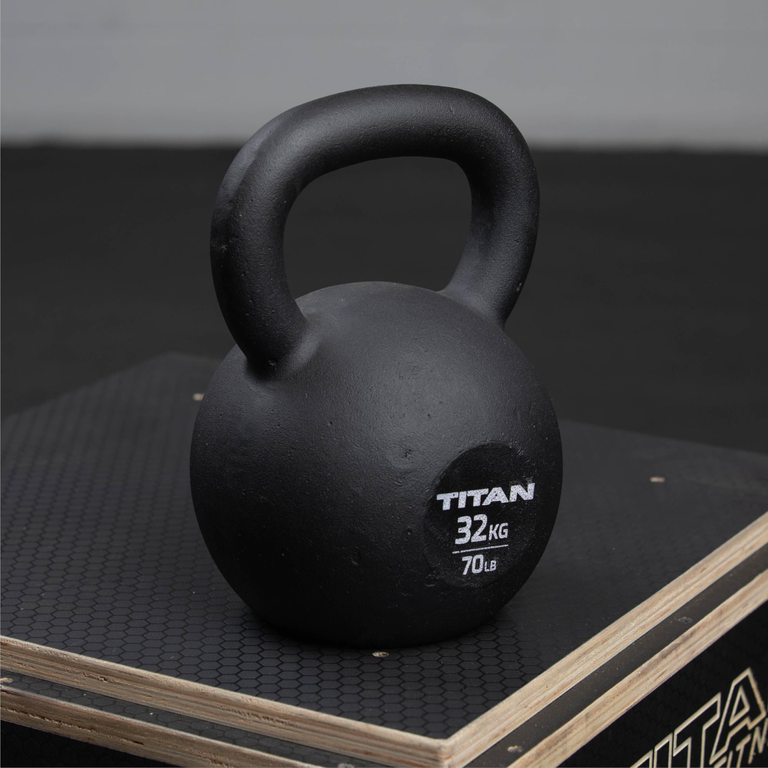 Titan Fitness Cast Iron Kettlebell - Single Piece Casting with KG & LB Markings for Full Body Workout - Ideal for Home Gym, CrossFit & Strength Training