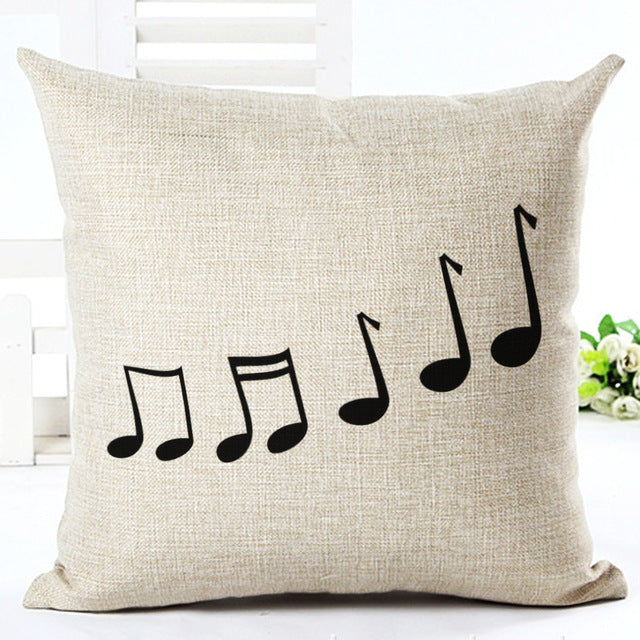 Music Note Printed Cotton Linen Decorative Pillow Cover 45x45cm - Bohemian Style Throw Pillow Case for Sofa, Bed, Couch - Home Decor & Gift Idea
