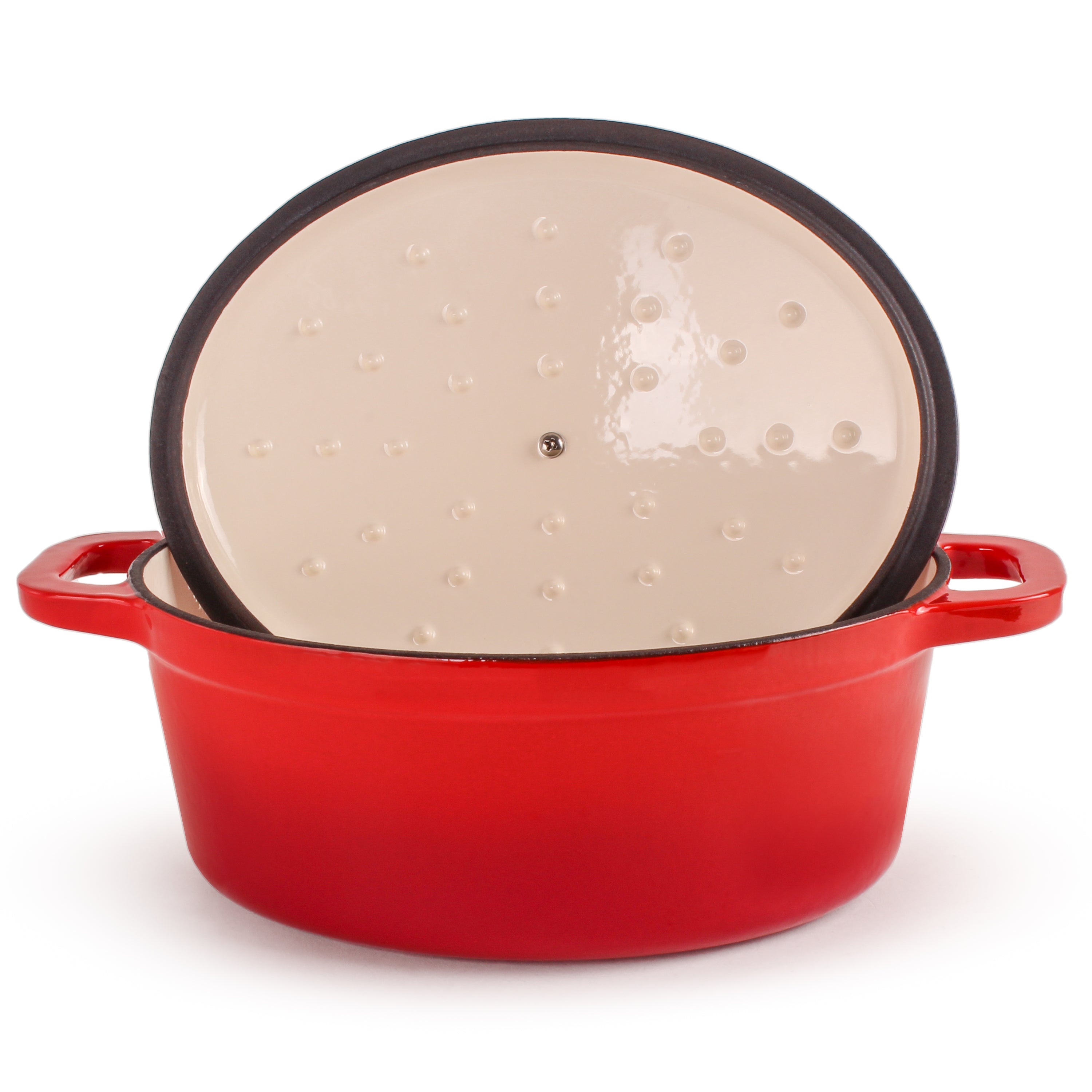 BergHOFF Neo 4-Piece Cast Iron Cookware Set with 5qt & 8qt Dutch Ovens & Matching Lids - Red Enameled Cookware for Braising, Stewing & Baking - Perfect for Stovetop, Oven & Camping Use