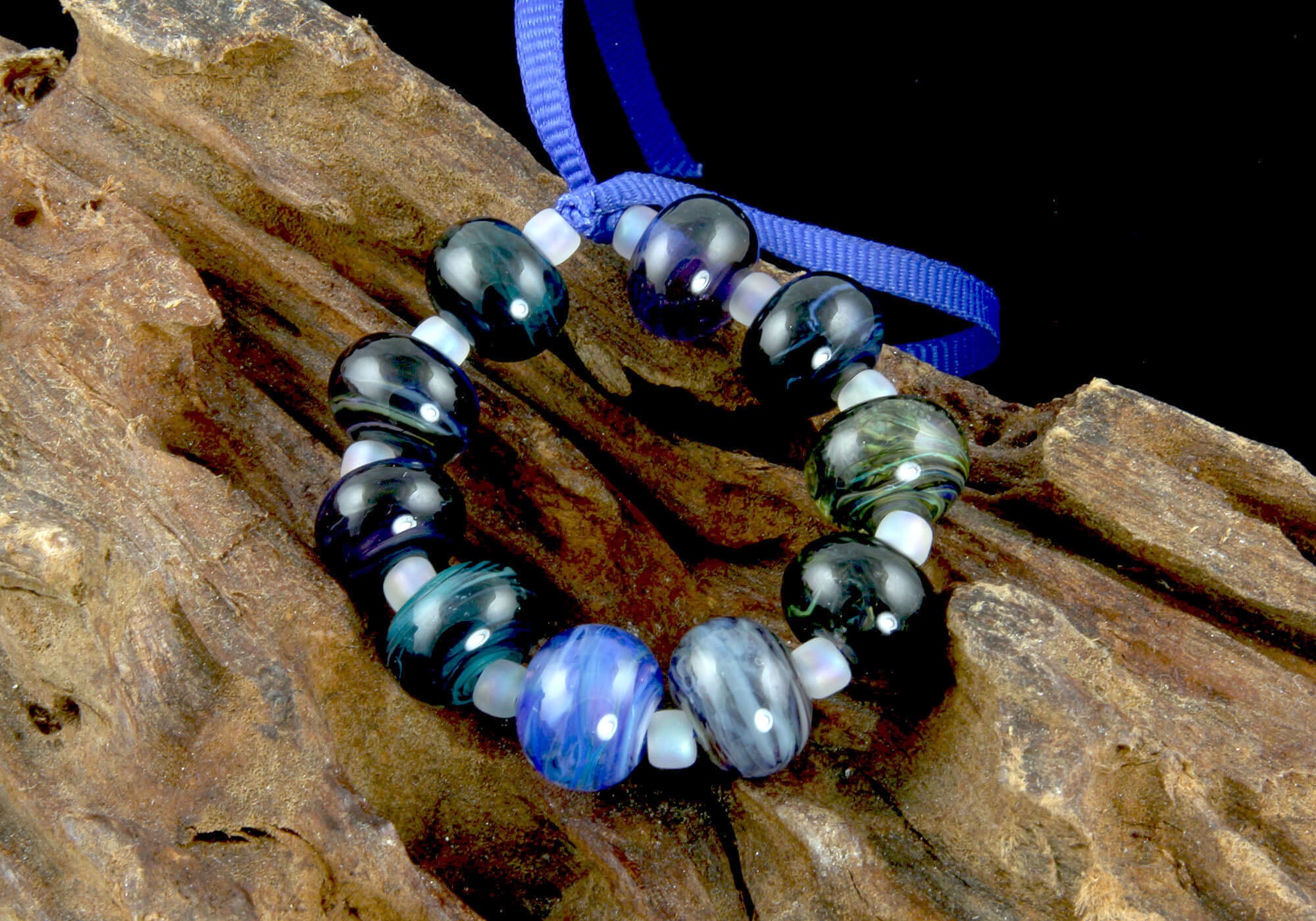 10 Handmade Dark Blue Lampwork Glass Beads for Jewelry Making - DIY Bracelets, Necklaces & Craft Projects