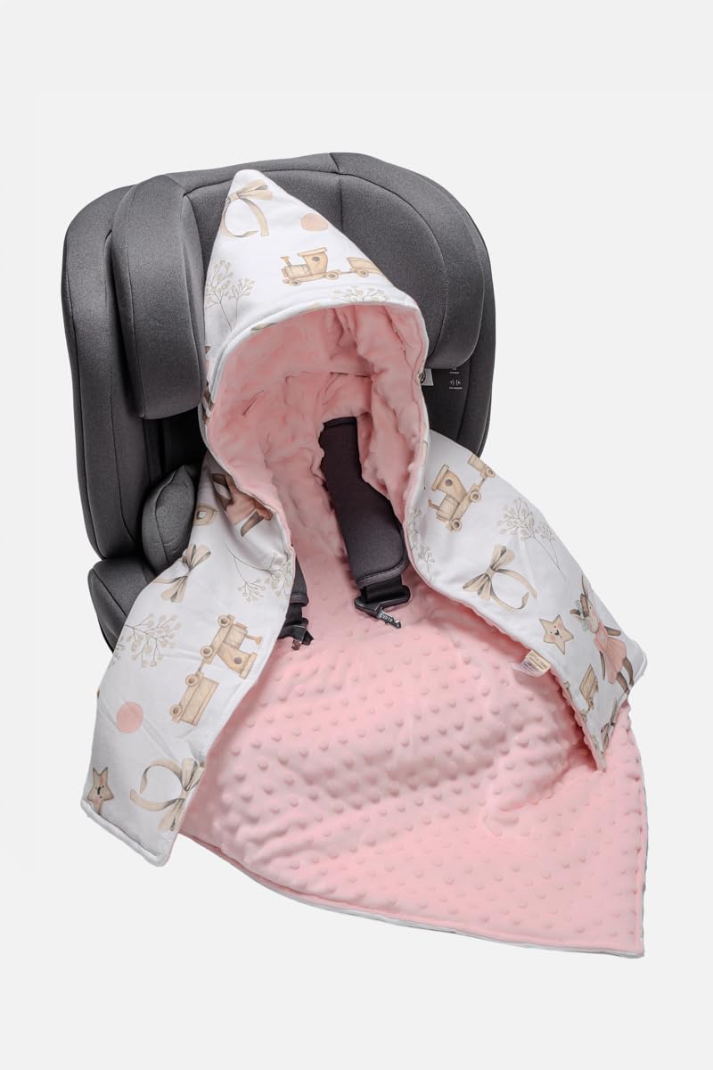 Soft Cotton Pacifier Clip & Minky Dot Swaddle Blanket for Baby Car Seat - Breathable & Cozy Infant Blanket Cover (Blush Pink) | Perfect for Stroller, Crib & Travel Use