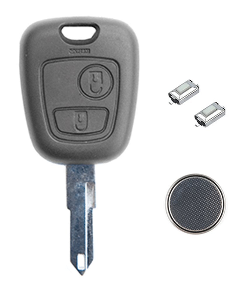 RKFUK® DIY Repair Kit - Replacement 2 Button Remote Car Key Fob Case with Blade, Battery & Micro Switches for Peugeot 106 206 306 406 107 207 307 407 Keys | Compatible with Peugeot Cars & Vans | Easy Key Fob Repair at Home or On-the-Go