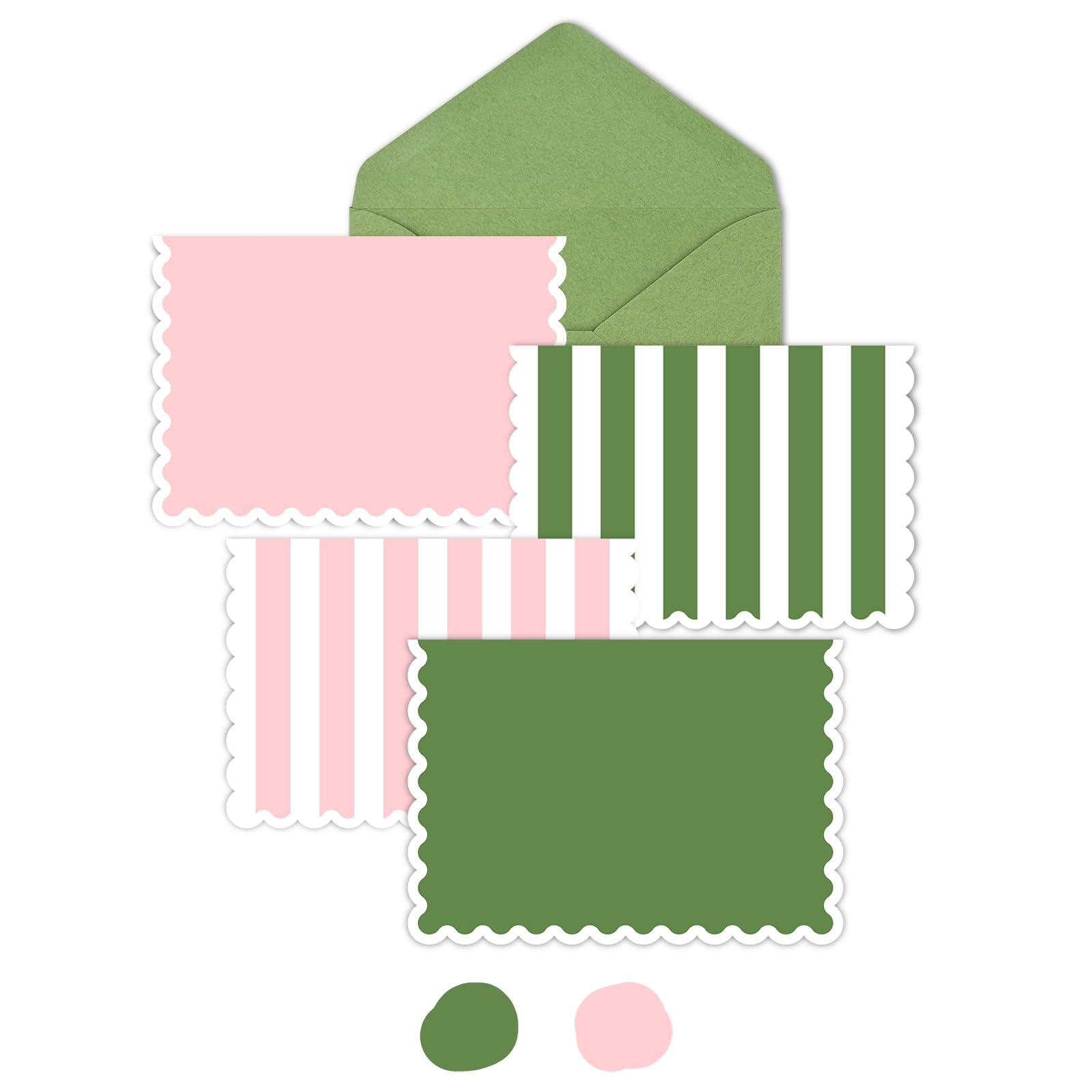 AZAZA 48 Pack Blank Mini Greeting Cards with Envelopes - 3.5x5 Inch Striped Thank You Cards for Baby Shower, Wedding, Bridal Shower & Small Business (Pink & Green) | Perfect for Handwritten Notes, Party Invitations & Business Correspondence