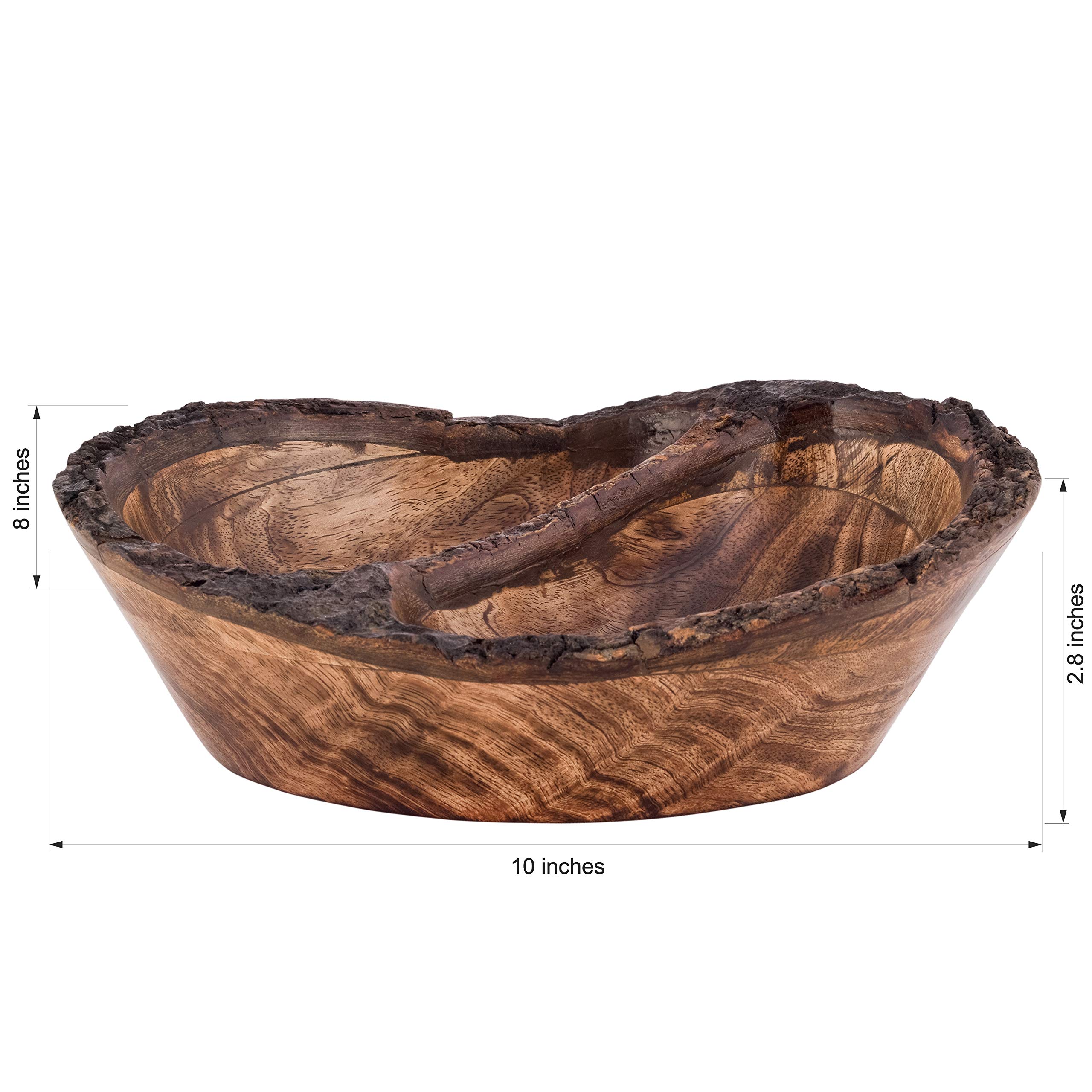 Natural Wooden Serving Tray - Large Deep Divided Bowl for Salad, Vegetables & Fruits - Rustic Bark Edge Wavy Design - Perfect for Family Dinners, Party Platters & Charcuterie Boards - Eco-Friendly Kitchen & Dining Essential