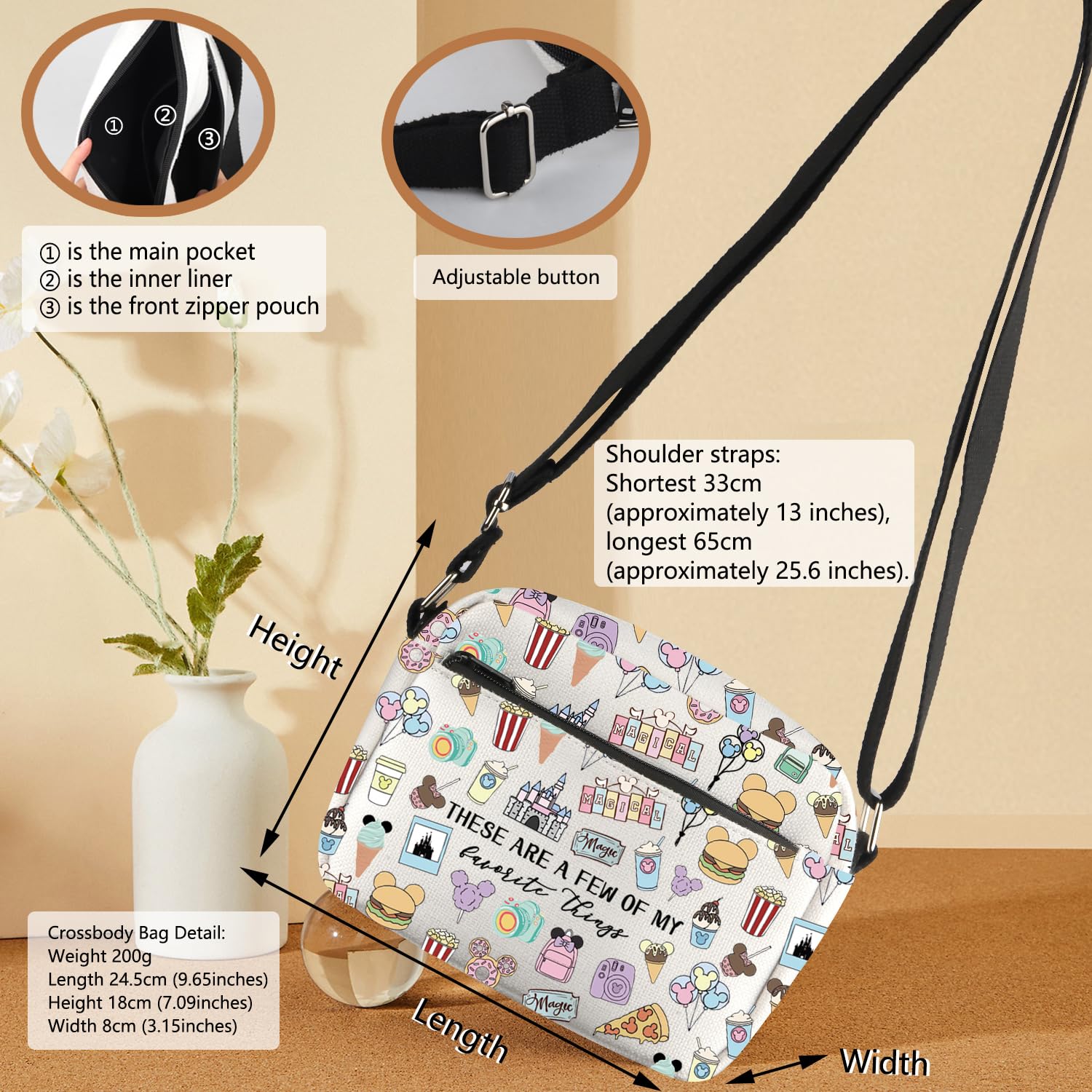 **Fairytale Fans Crossbody Bag - Cute Mouse & Ice Cream Design - Perfect for Vacation, Travel & Disney Trips - Magic Kingdom Gift for Snacks Lovers & Disney Fans**    *(Use Cases: Ideal for theme park visits, beach outings, shopping trips, or as a unique gift for Disney and snack enthusiasts.)*