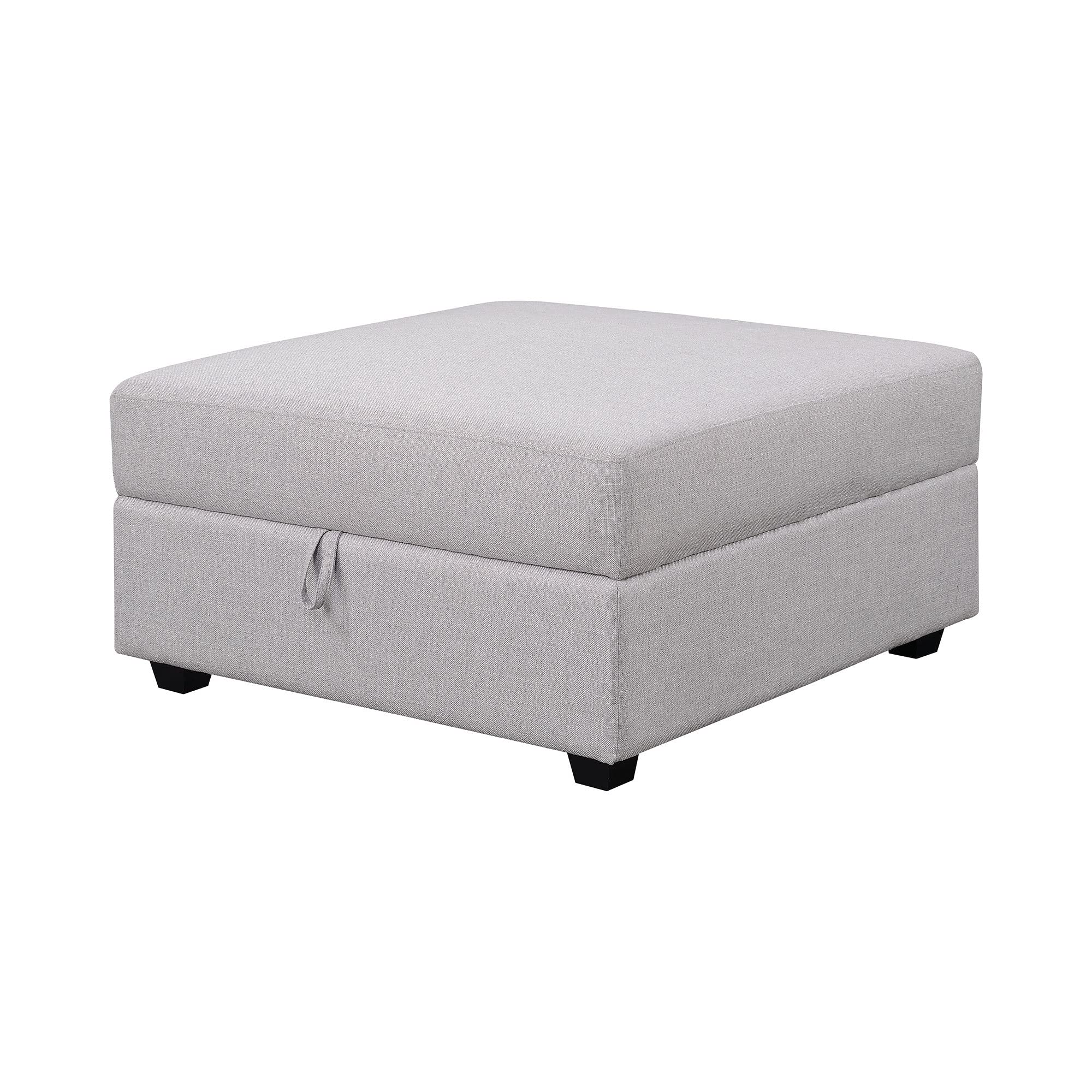 Benjara BM242077 Grey Fabric Upholstered Storage Ottoman with Tapered Legs - Perfect for Living Room, Bedroom & Home Organization
