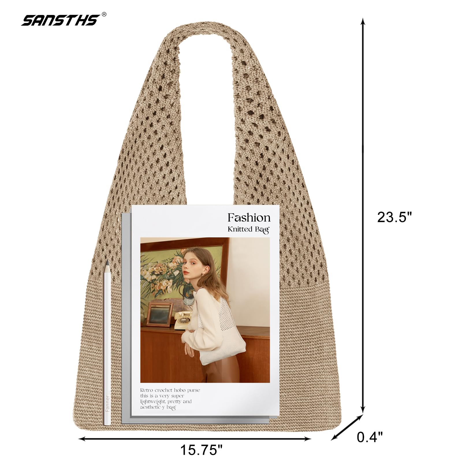 SANSTHS Crochet Mesh Beach Tote Bag - Retro Woven Hobo Shoulder Bag for Women | Summer Vacation, Pool Party & Shopping Tote