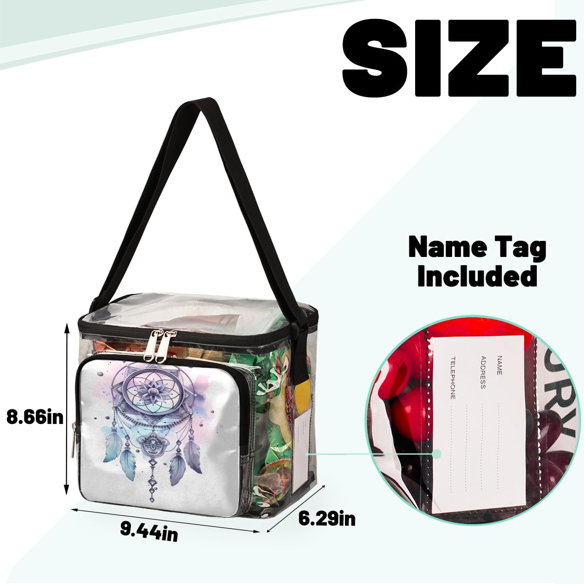 GzLeyigou Clear Transparent Tote Bag with Handles - Native American Dream Catcher Design Crossbody Shoulder Bag for Lunch, Outdoor Activities, Travel, Picnics, Concerts & Stadium Events (Stadium Approved) - Perfect for Music Festivals, Beach Days and Security Checkpoints