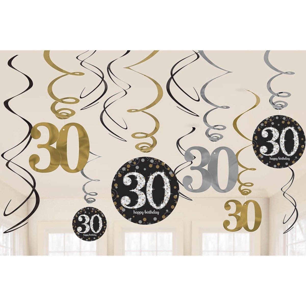 30th Birthday Sparkling Celebrations Foil Swirls - 12 Pack for Party Decorations, Cake Toppers, and Special Occasions
