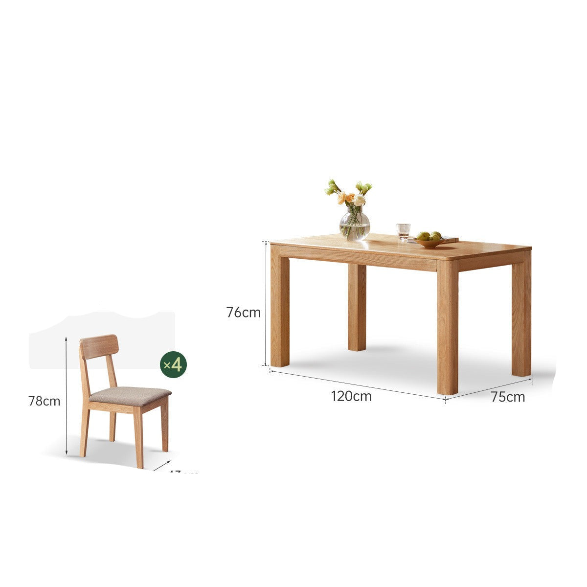 Solid Oak Wood Dining Table - Simple Modern Design for Kitchen, Dining Room & Small Spaces