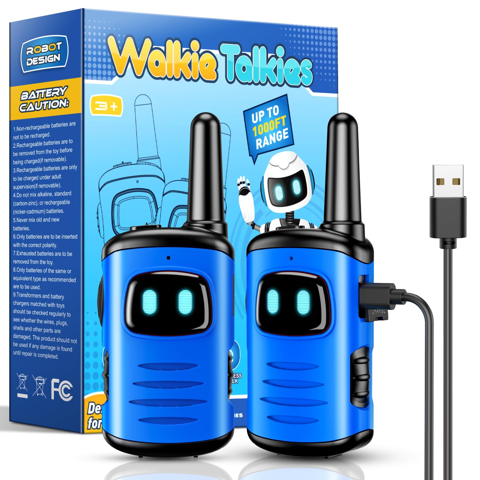 Rechargeable Kids Walkie Talkies - 2 Pack Children's Walkie Talkies for Boys & Girls Ages 3-8 | Long Range Two Way Radios for Outdoor Adventures, Camping, Hiking & Backyard Play | Perfect Easter & Birthday Gift for 3-8 Year Olds