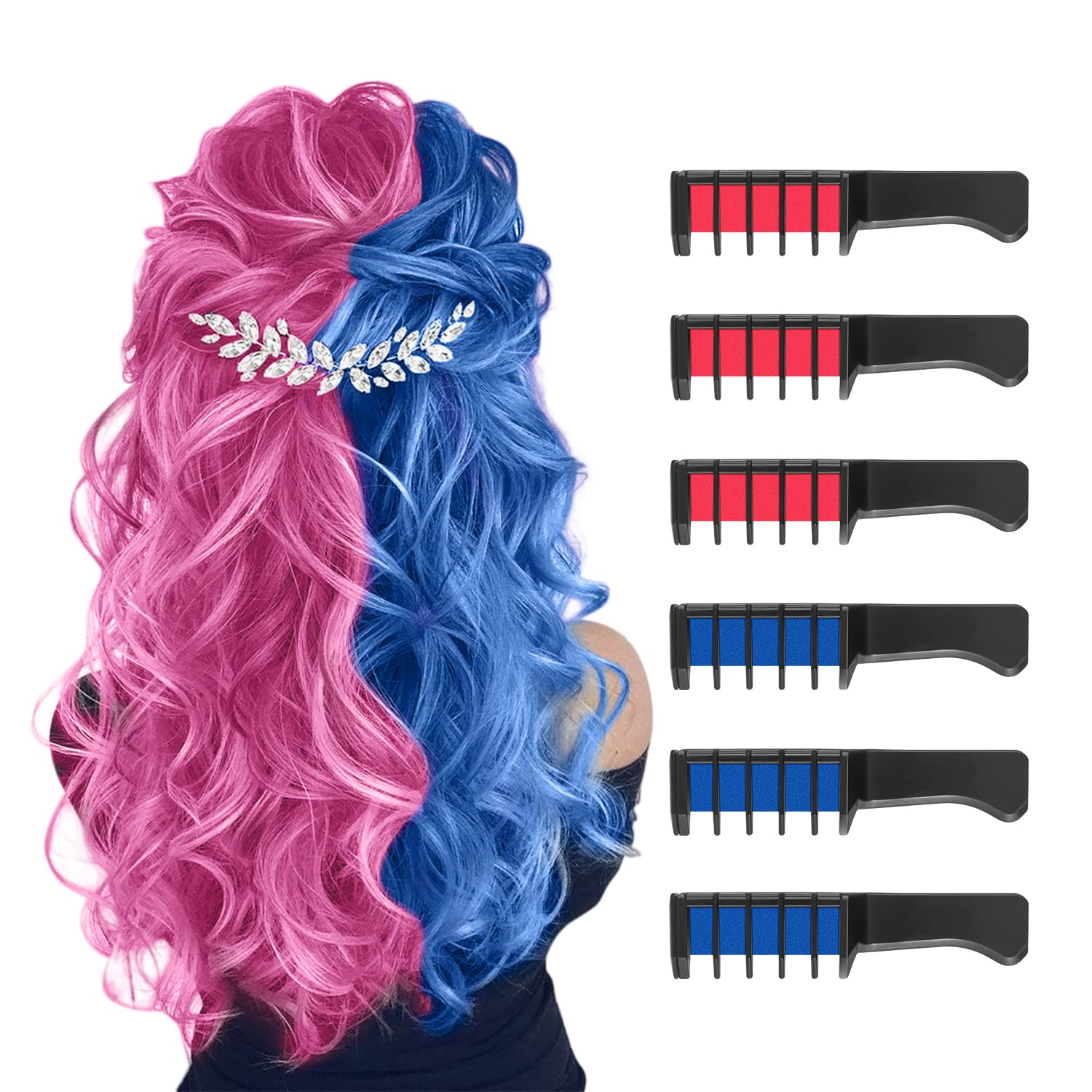 Vibrant Washable Hair Chalk Set - Temporary Blue & Pink Hair Color Dye for Kids & Teens | Non-Toxic DIY Hair Makeup for Parties, Halloween & Christmas Gifts | Perfect for Girls Age 6-12 Years Old | Fluorescent Colors for Fun Play & Creative Styling
