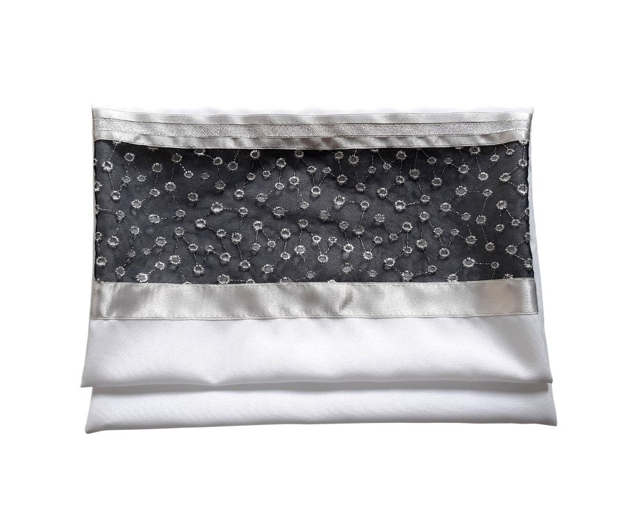 Handmade Sheer Tallit with Silver Dots - Elegant Women's Prayer Shawl for Synagogue & Jewish Ceremonies - Perfect for Bat Mitzvah, Wedding & Shabbat Services