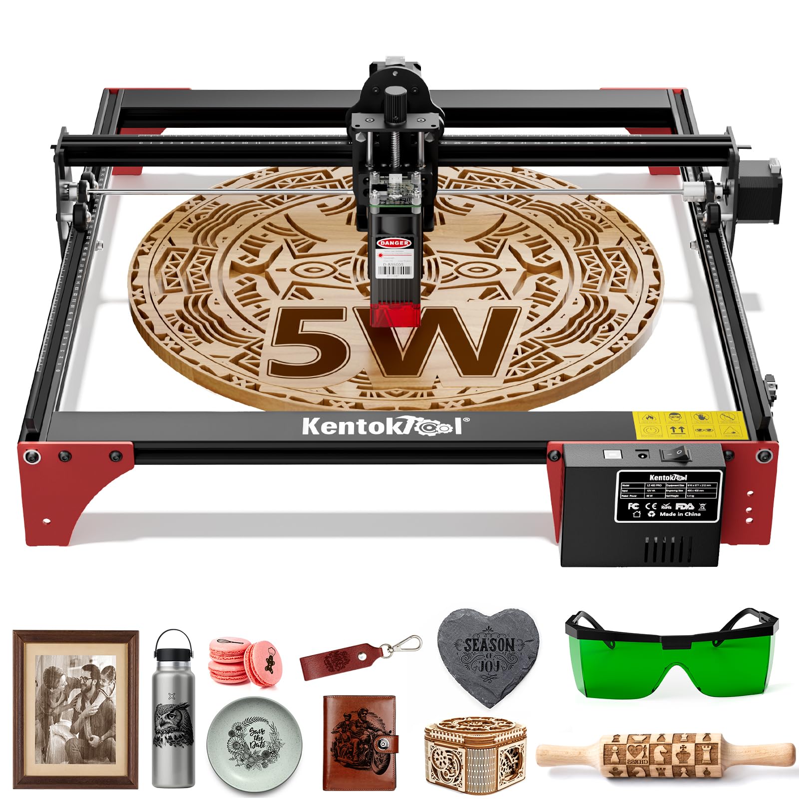 KENTOKTOOL LE400PRO 50W Laser Engraver & Cutter Machine - 5.5W High Precision for Wood, Acrylic, Leather - Beginner-Friendly DIY & Commercial Use - Perfect for Home Crafts, Jewelry Making, Signage & Personalized Gifts