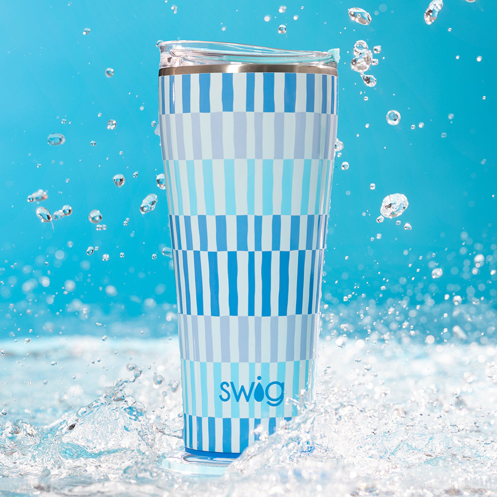 32oz Glacier Stripe Insulated Tumbler with Lid & Straw - Double Wall Vacuum Stainless Steel Water Bottle for Hot & Cold Drinks - Perfect for Office, Gym, Hiking and Travel