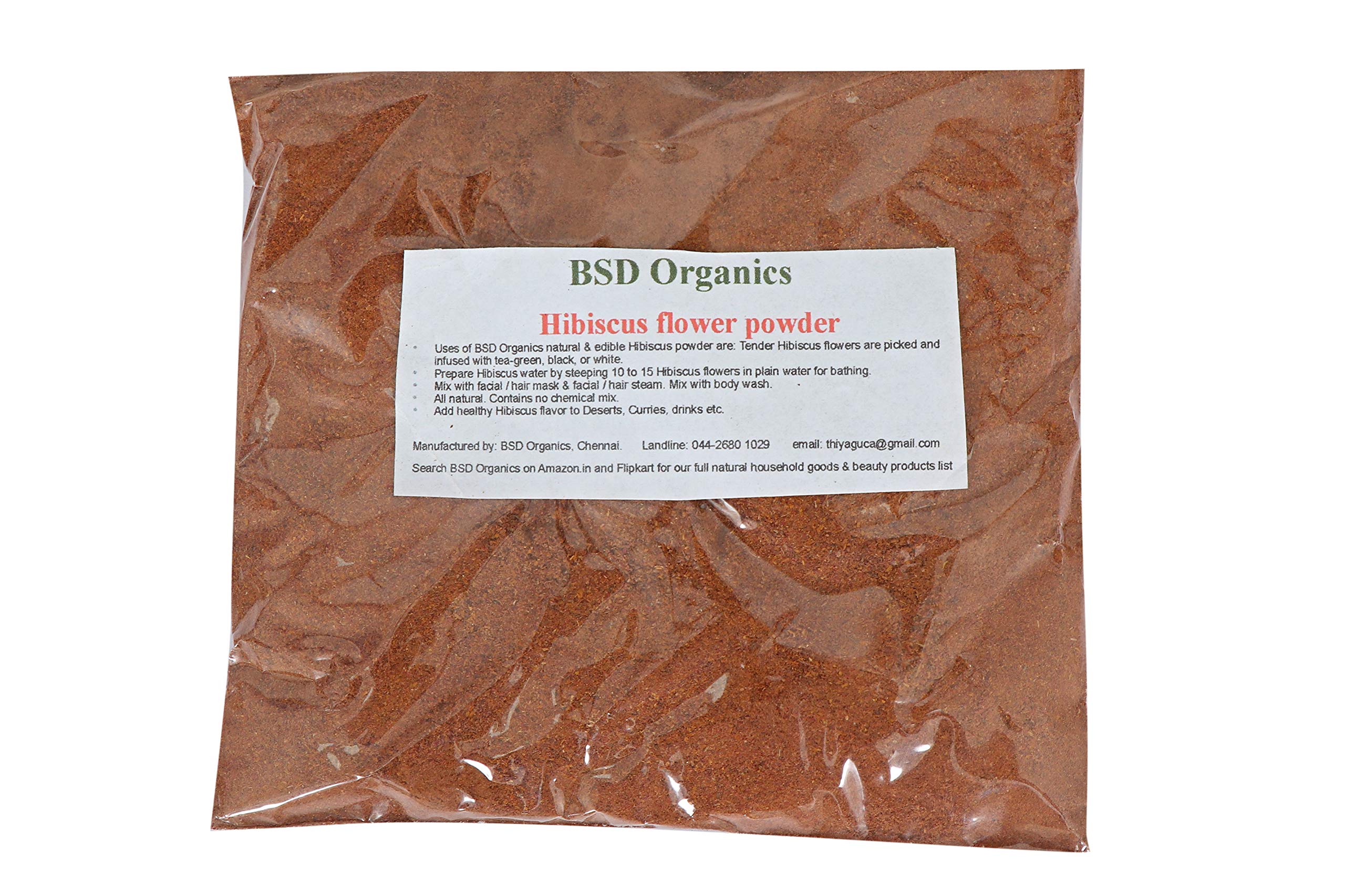 Bsd Organics Hibiscus Flower Powder - 100g for Face, Skin & Hair Care | Natural Beauty Treatment for Glowing Skin & Healthy Hair | DIY Face Masks & Hair Growth Remedies