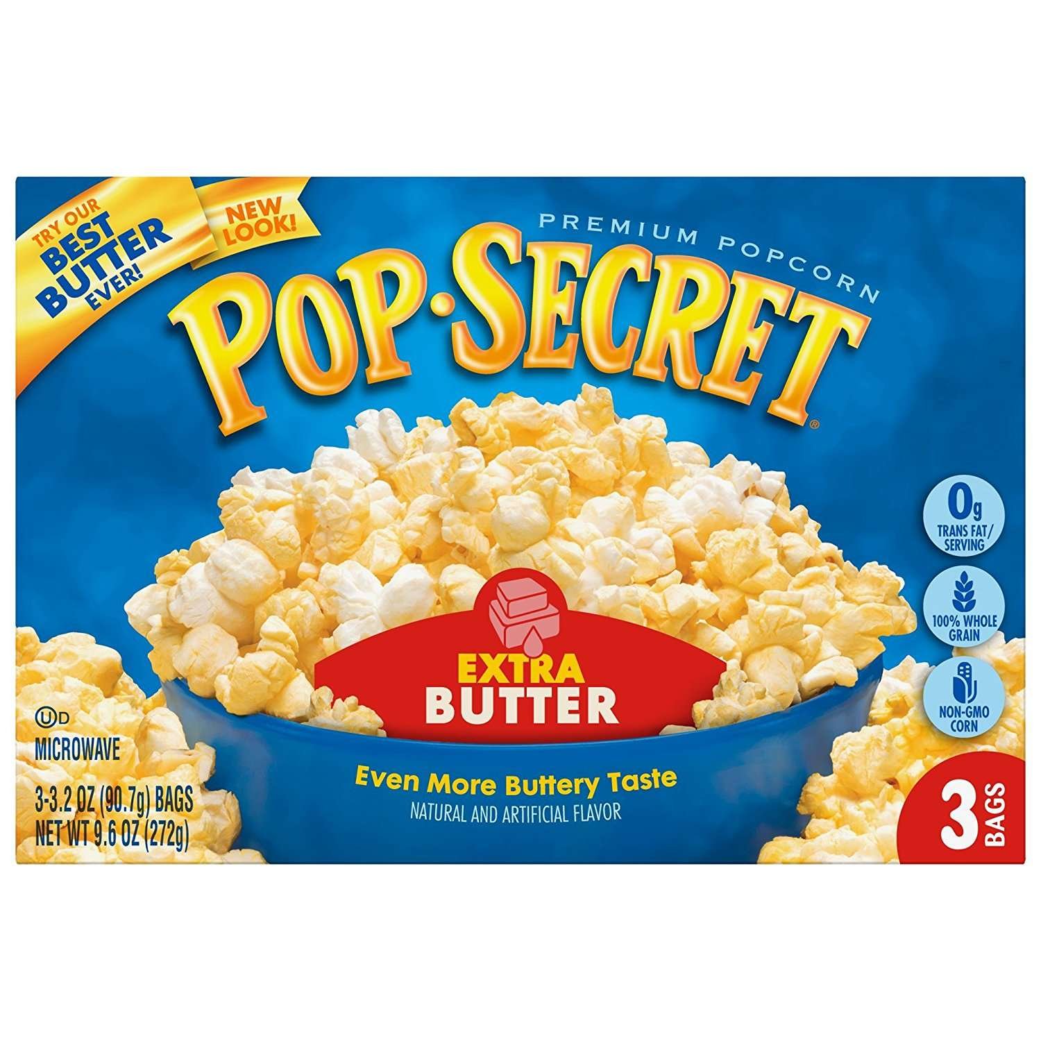 Pop Secret Extra Butter Microwave Popcorn - 3-Count Boxes (Pack of 6) | Buttery Movie Night Snack for Family & Parties | Quick & Easy Microwave Popcorn for Home Theater, Office Break & Road Trips