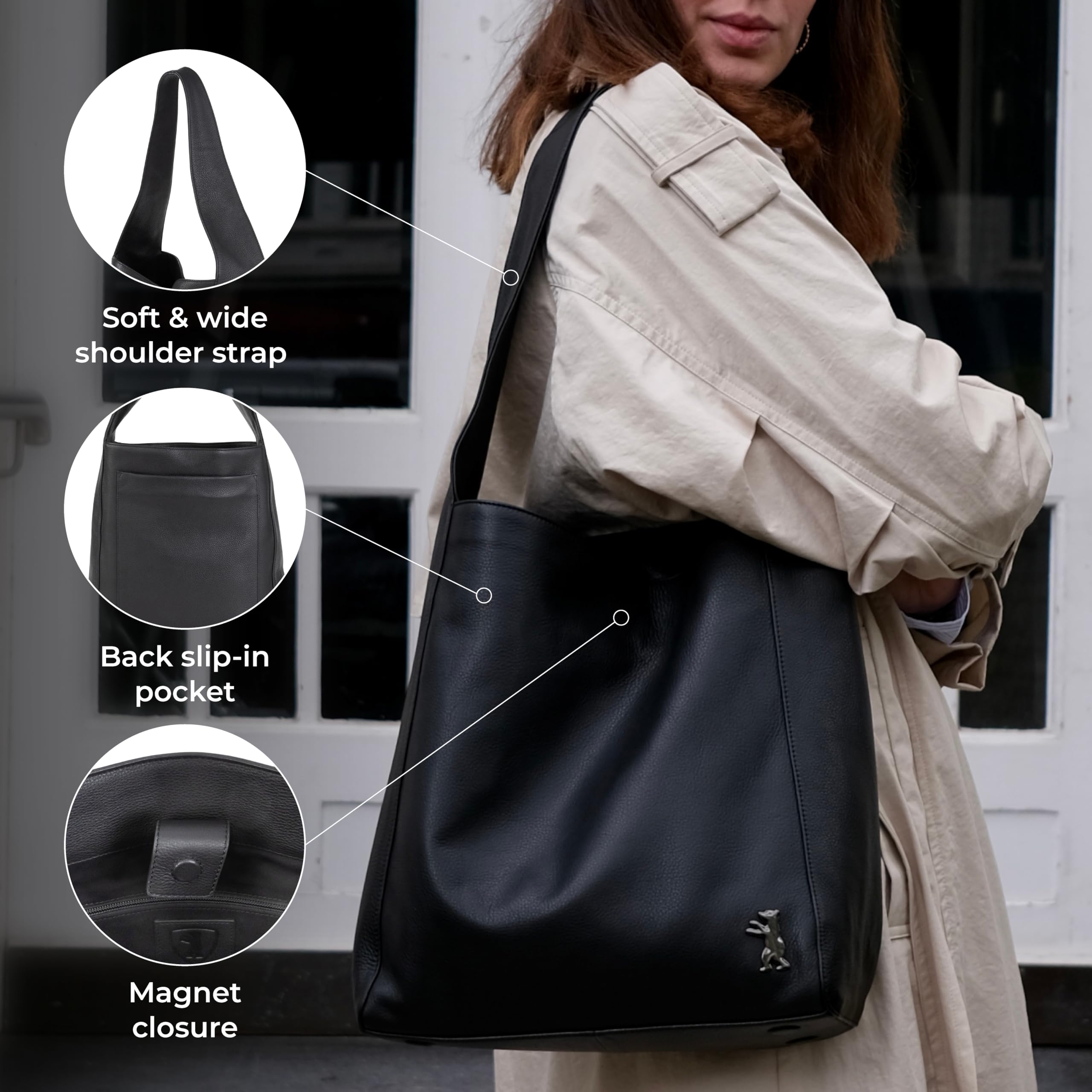 Premium Genuine Leather Tote Bag for Women - Stylish Shoulder Bag & Hobo Handbag - Atlanta Inspired Design - Black - Perfect for Work, Travel & Everyday Use