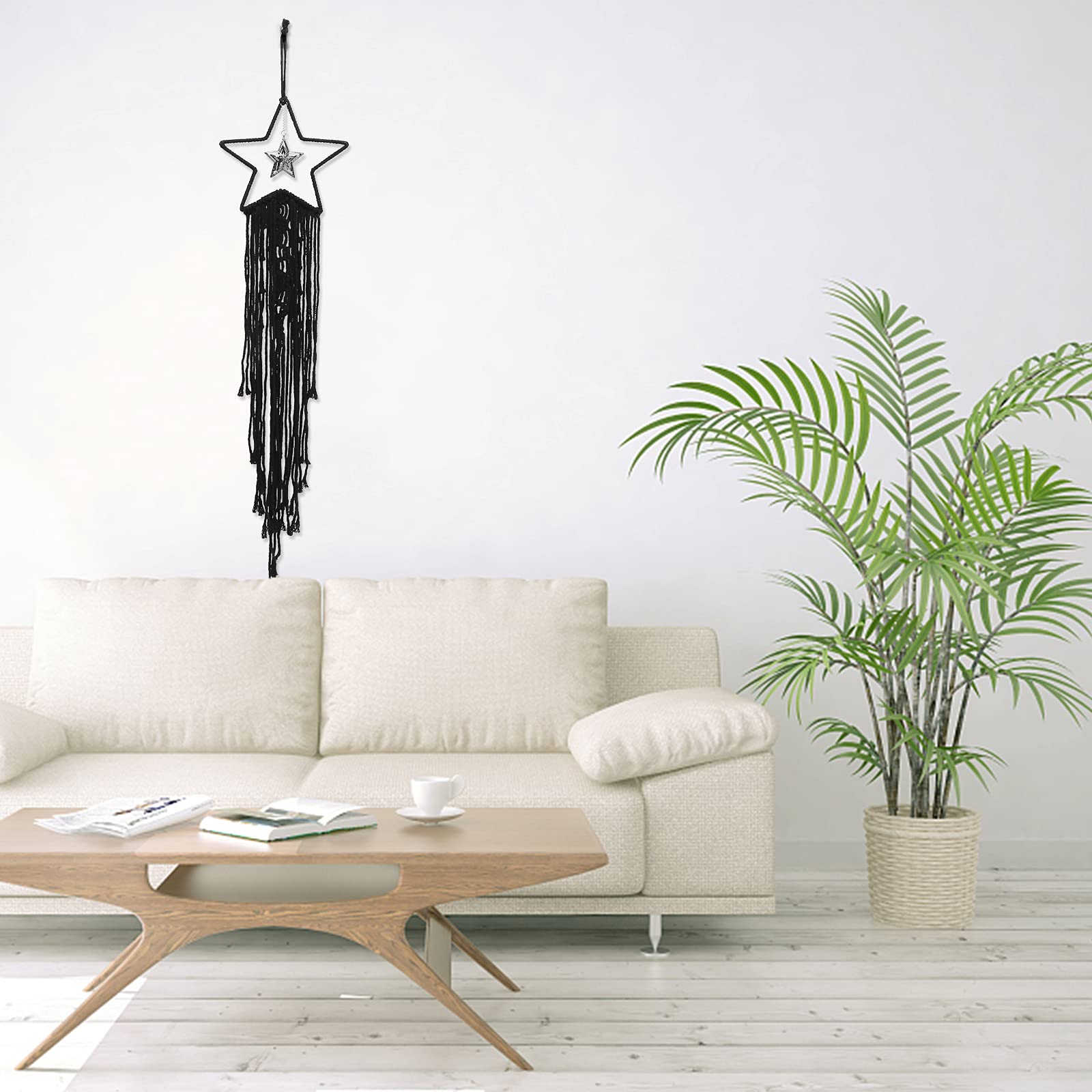 BESPORTBLE Macrame Dream Catcher Wall Hanging - Handmade Boho Home Decor for Bedroom, Living Room, Nursery - Natural Cotton Wall Art with Wooden Beads for Boho Chic Aesthetic