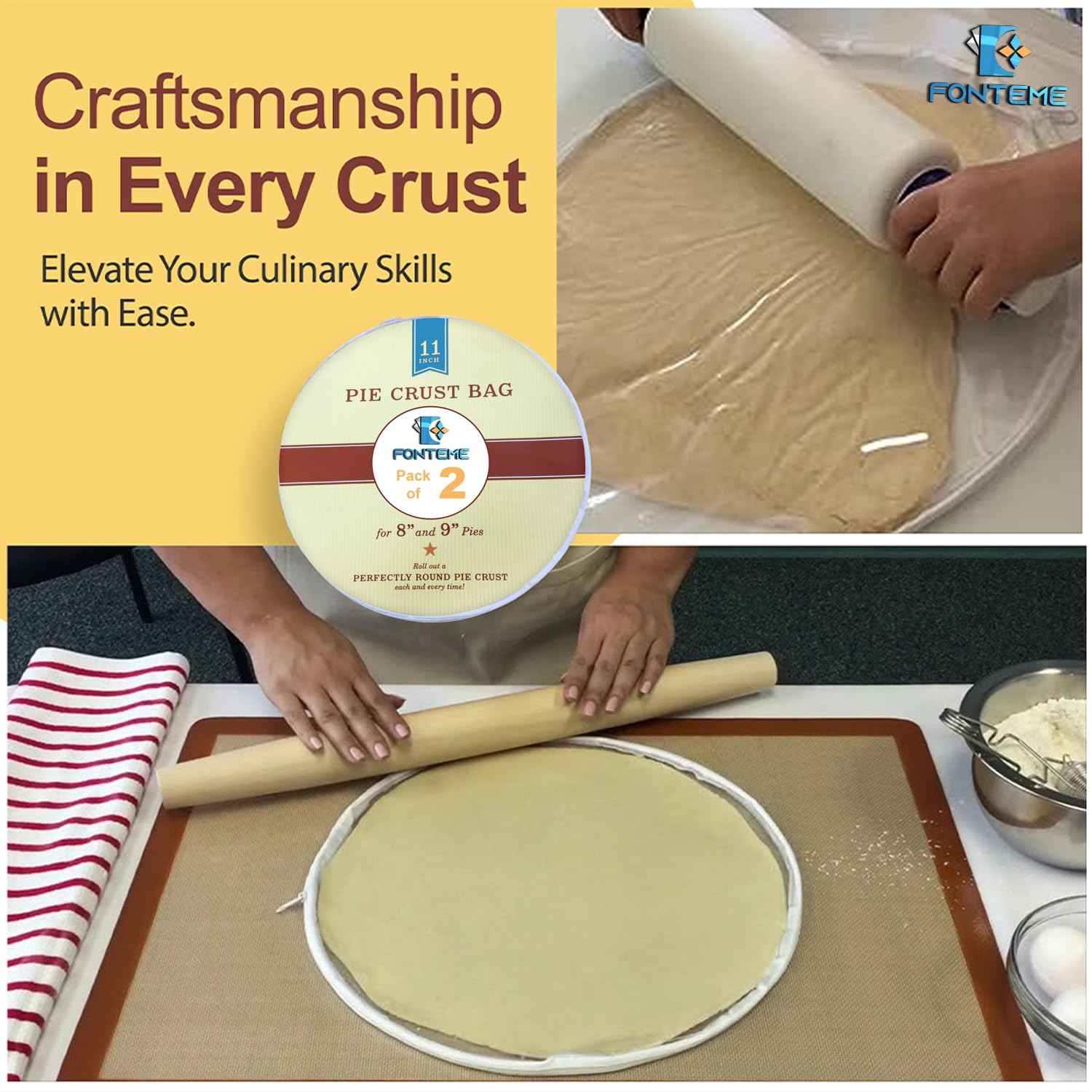 Non-Stick Plastic Pie Crust Dough Rolling Bag Set - 11