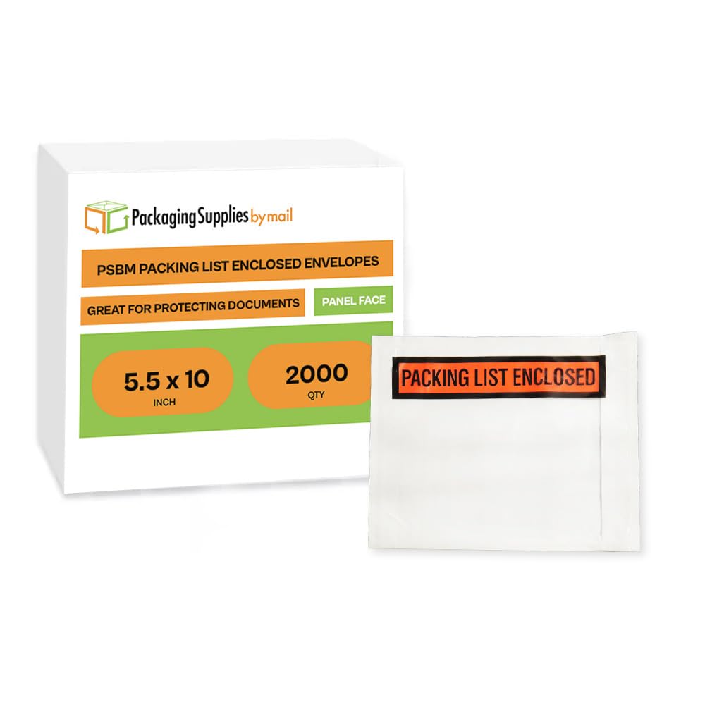 PSBM 5.5x10 Inch Clear Front/Orange & White Back Adhesive Packing List Envelopes - 1000 per Case (2 Cases) - Ideal for Shipping Labels, Inventory Management & Business Documentation