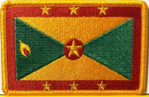Grenada Flag Embroidered Patch with Hook & Loop Backing - Patriotic Travel & MC Biker Shoulder Emblem with Gold Border (#140) - Perfect for Jackets, Backpacks & Military Gear