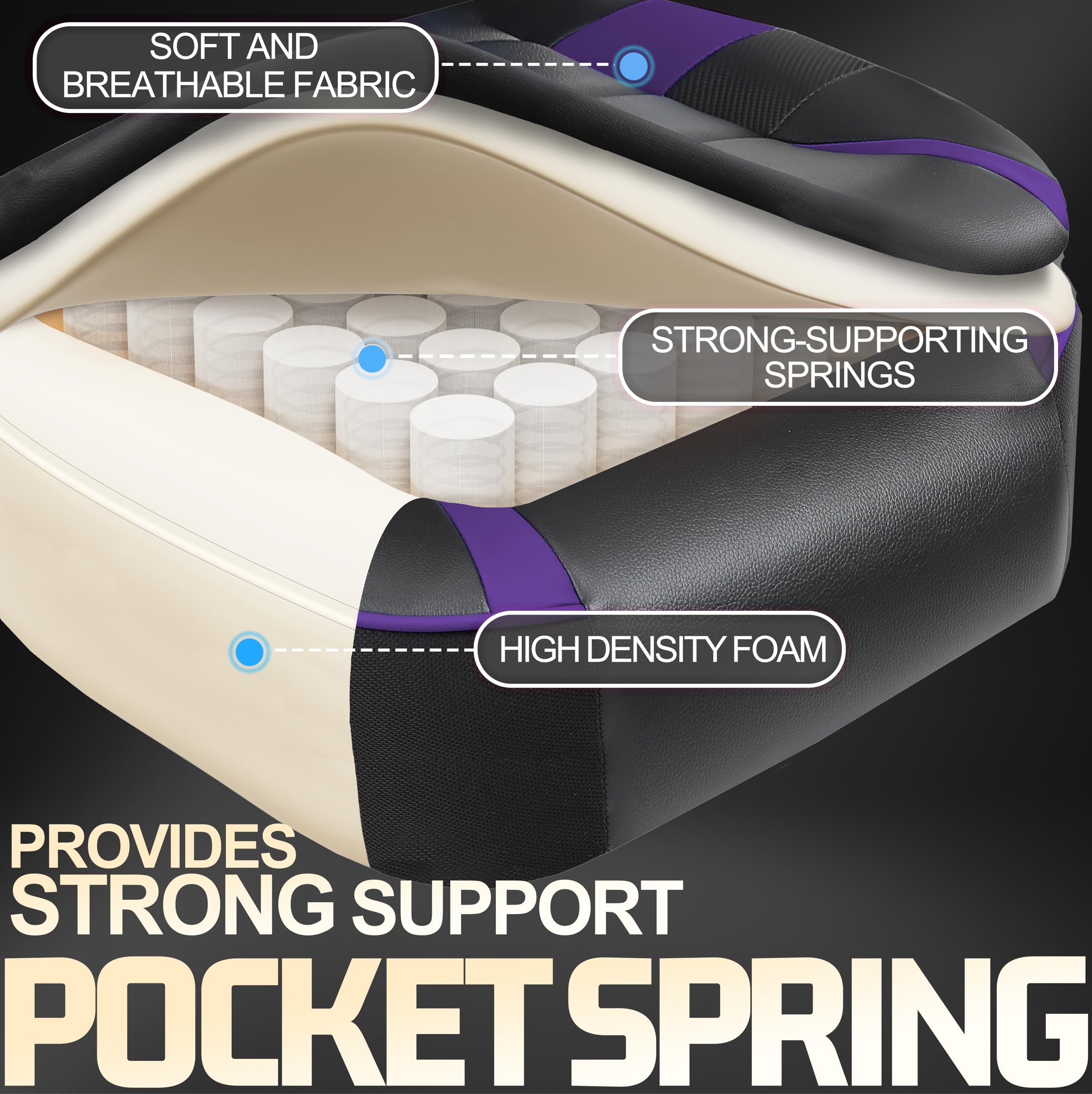 Vonesse Ergonomic Gaming Chair with Adjustable Footrest - Big & Tall Computer Chair for Adults, High Back Support with Massage & Reclining Features - Purple/Black Gaming Seat for Office, Streaming & Esports