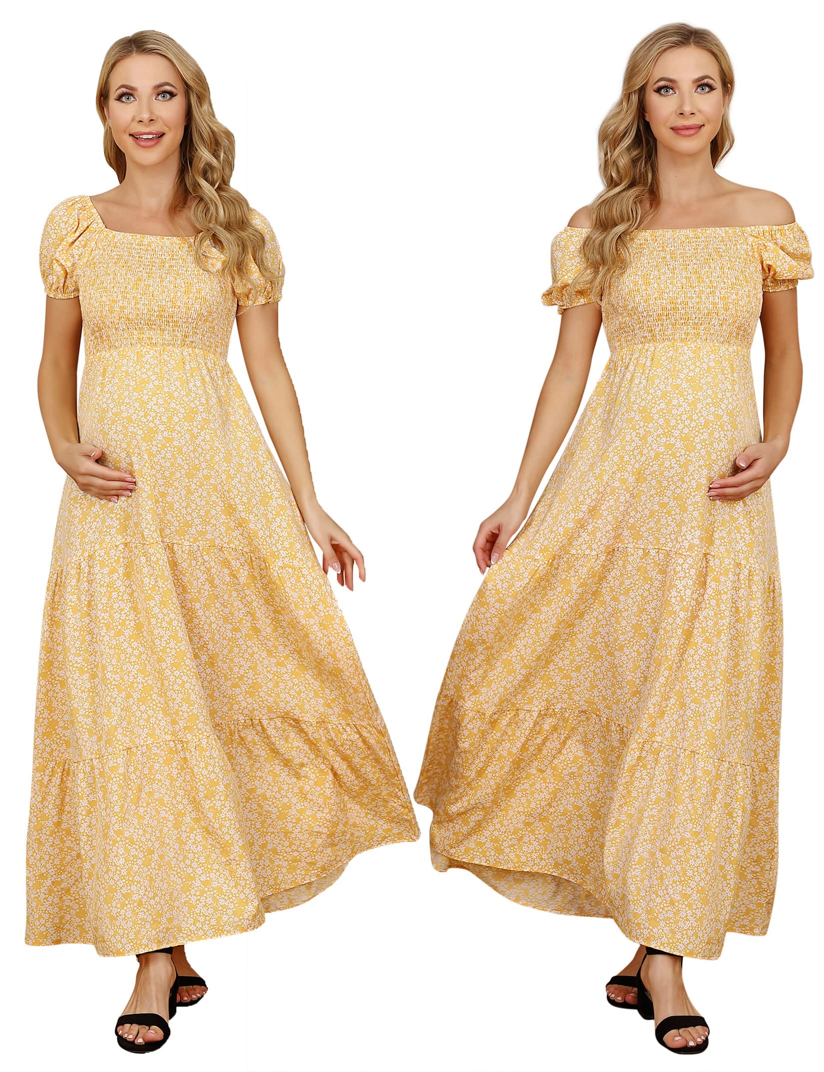 Coolmee Women's Maternity Dress - Off Shoulder Split Long A-Line Maxi Dress for Pregnancy, Casual Wear & Photography | Perfect for Baby Showers, Maternity Photos & Summer Outfits