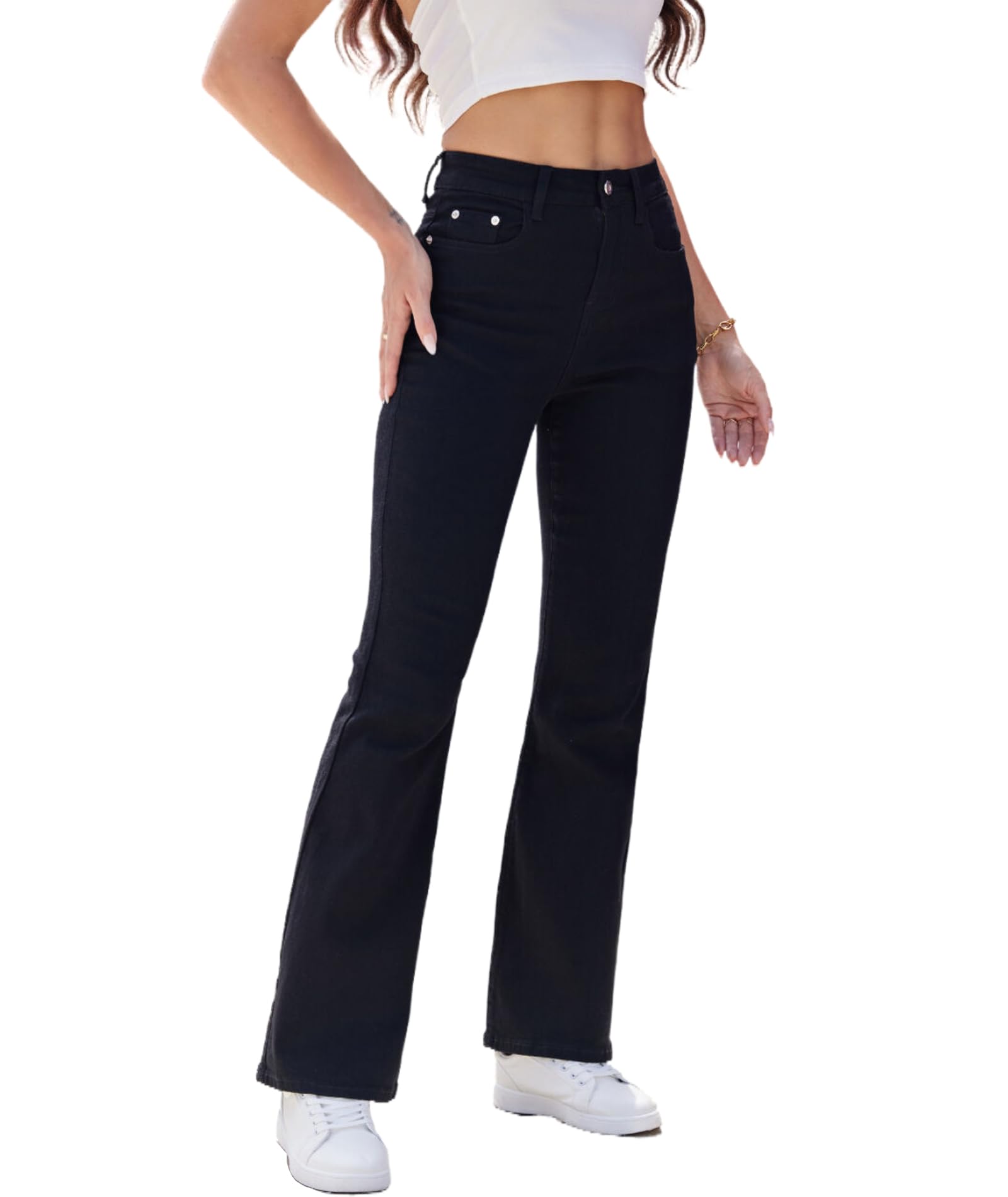Women's High Waist Bootcut Flare Jeans - Stretchy Slimming Denim Bell Bottom Pants for Casual & Night Out | Black Pantalones De Campana
