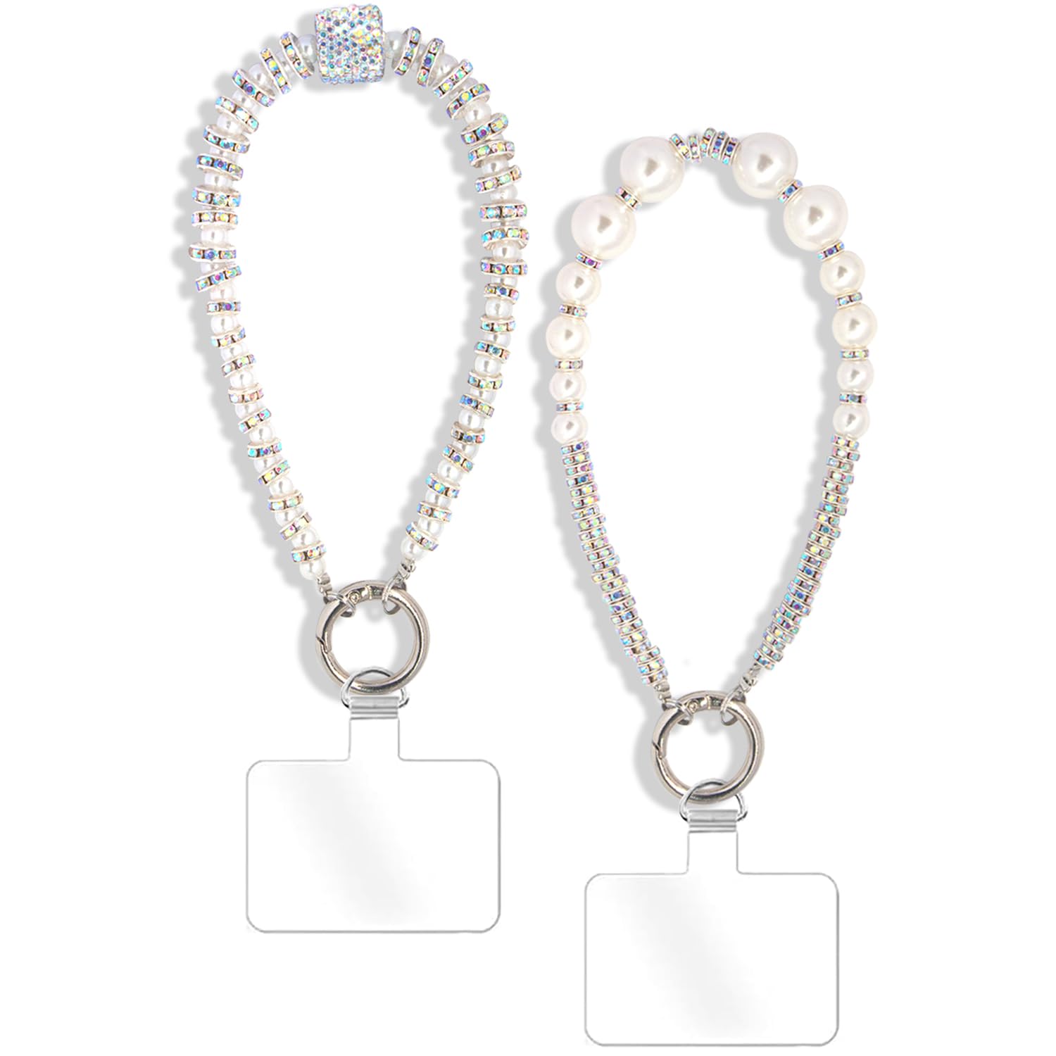 2 Pack Pearl Beaded Phone Wrist Strap - Detachable Hands-Free Wristlet Bracelet with Tether Tab for iPhone & Android - Perfect for Shopping, Travel & Outdoor Activities