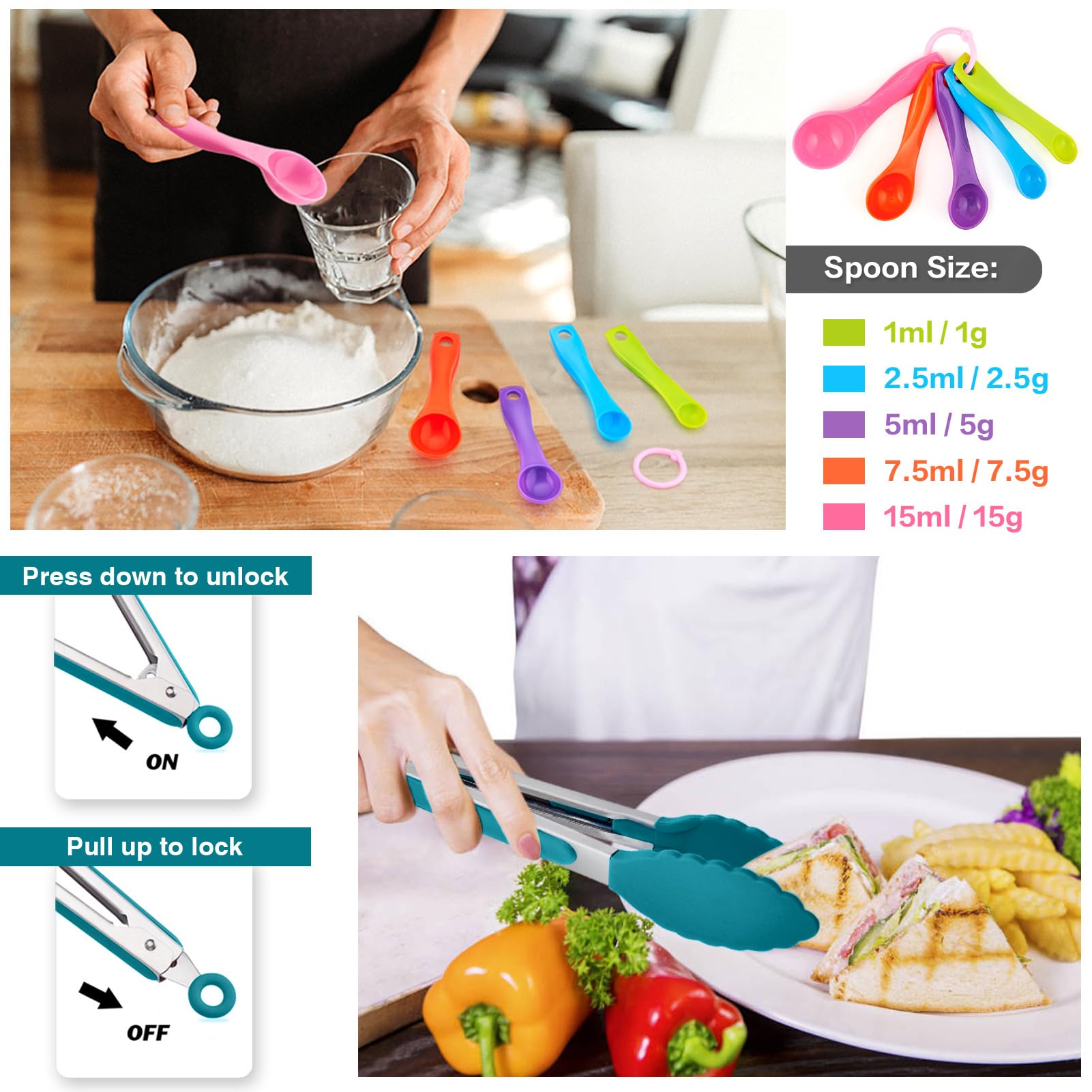 P&P CHEF 14-Piece Silicone Spatula Set - Heat Resistant Rubber Cooking Utensils for Nonstick Pans, Includes Spatulas, Spoons, Tongs & Baking Tools - Dishwasher Safe, Multi-Color - Perfect for Baking, Flipping Pancakes & Cooking with Nonstick Cookware