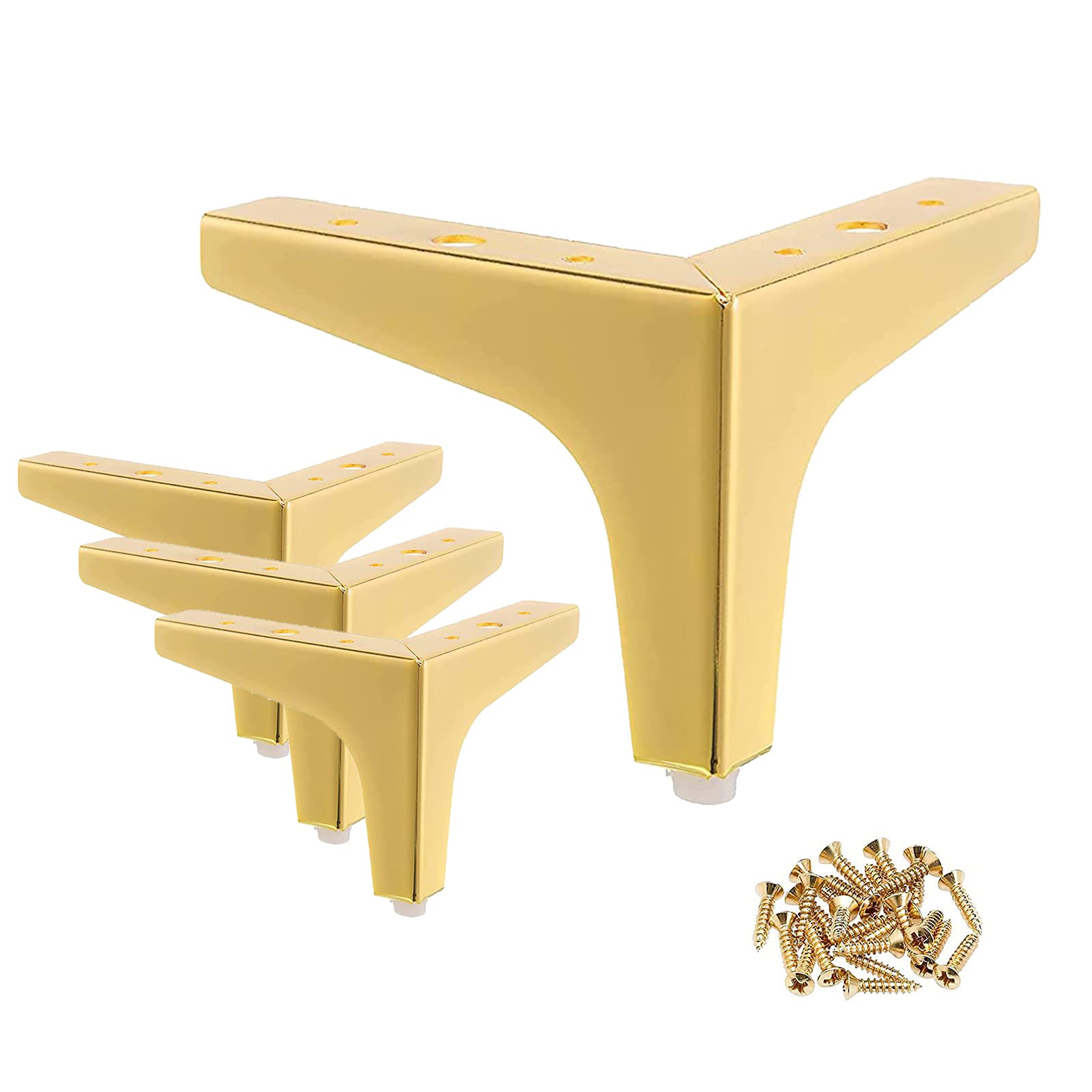 4 Inch Gold Chrome Metal Furniture Legs - Modern Triangle Sofa Legs for Cabinet, Cupboard, Couch - Set of 4 - Durable & Stylish Home Decor - Perfect for Living Room, Bedroom, Office Furniture Upgrade