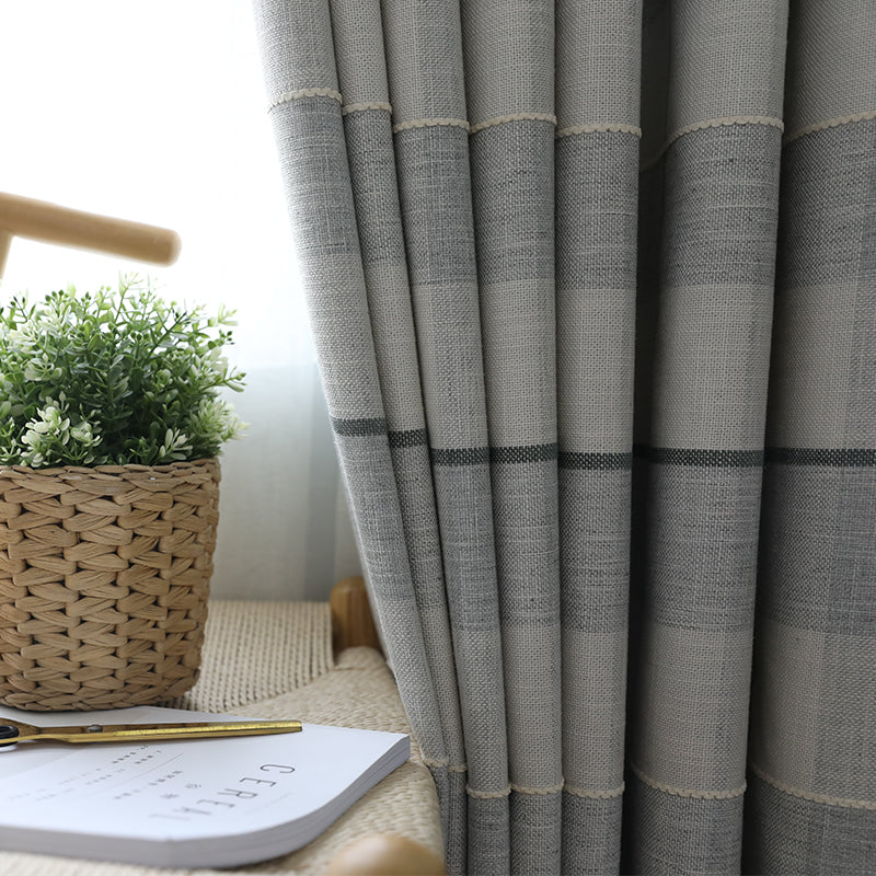 Remy Grey Stripe Gingham Blackout Curtains - Custom Size Room Darkening Window Treatment for Bedroom, Living Room & Nursery