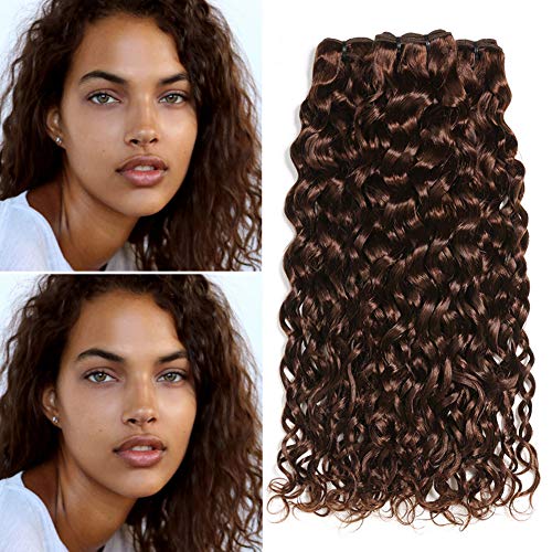 Tony Beauty Hair Chocolate Brown Water Wave Human Hair Bundles - Malaysian Virgin Wet & Wavy Hair Extensions #4 Dark Brown (3/4Pcs 18 20 22 Inch) for Stunning Beach Waves & Everyday Glamour