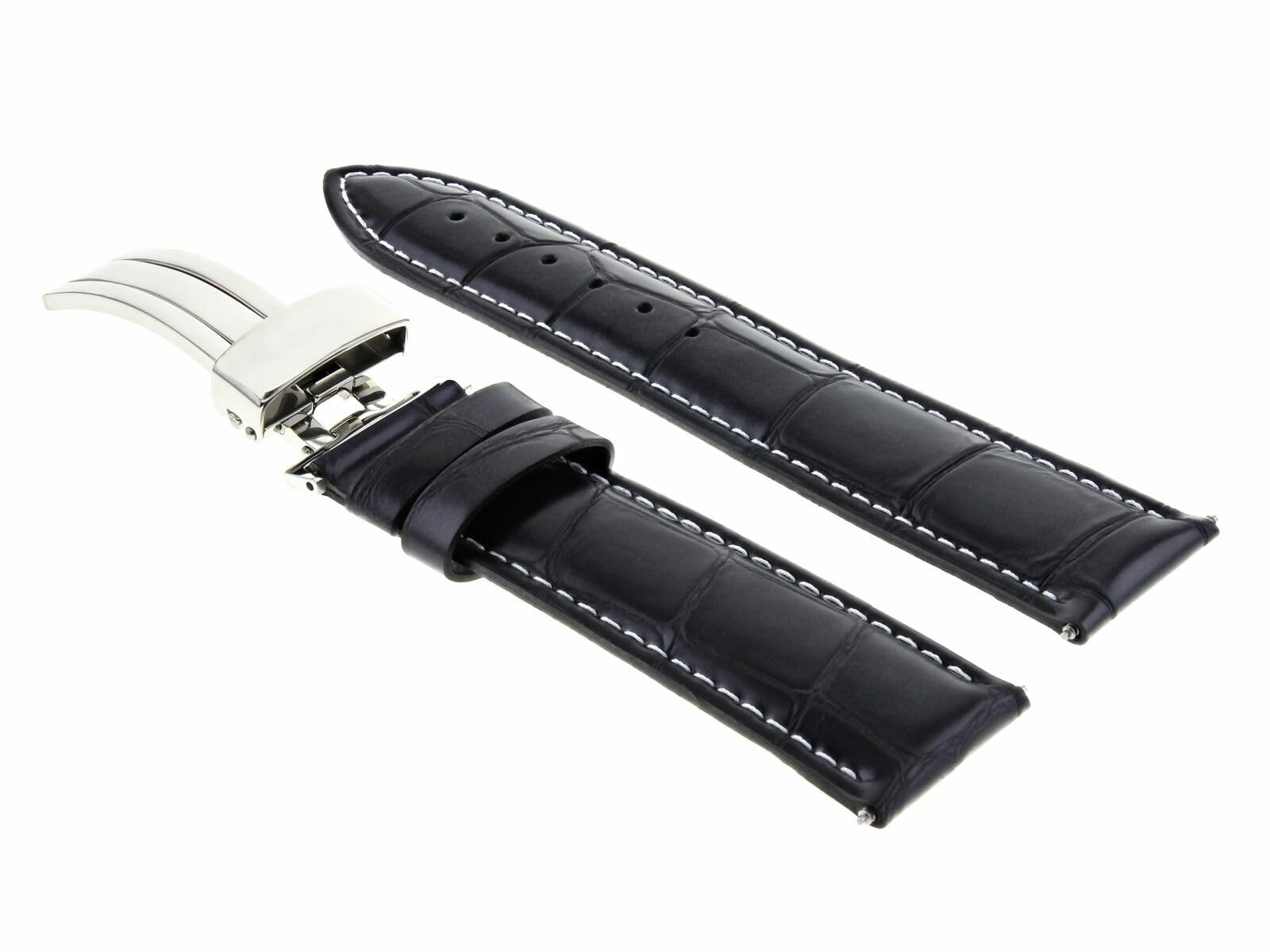 19mm & 16mm Genuine Leather Watch Band Strap - Compatible with Breguet Watches - Black Deployment Clasp Replacement - Perfect for Business, Formal Occasions & Everyday Wear