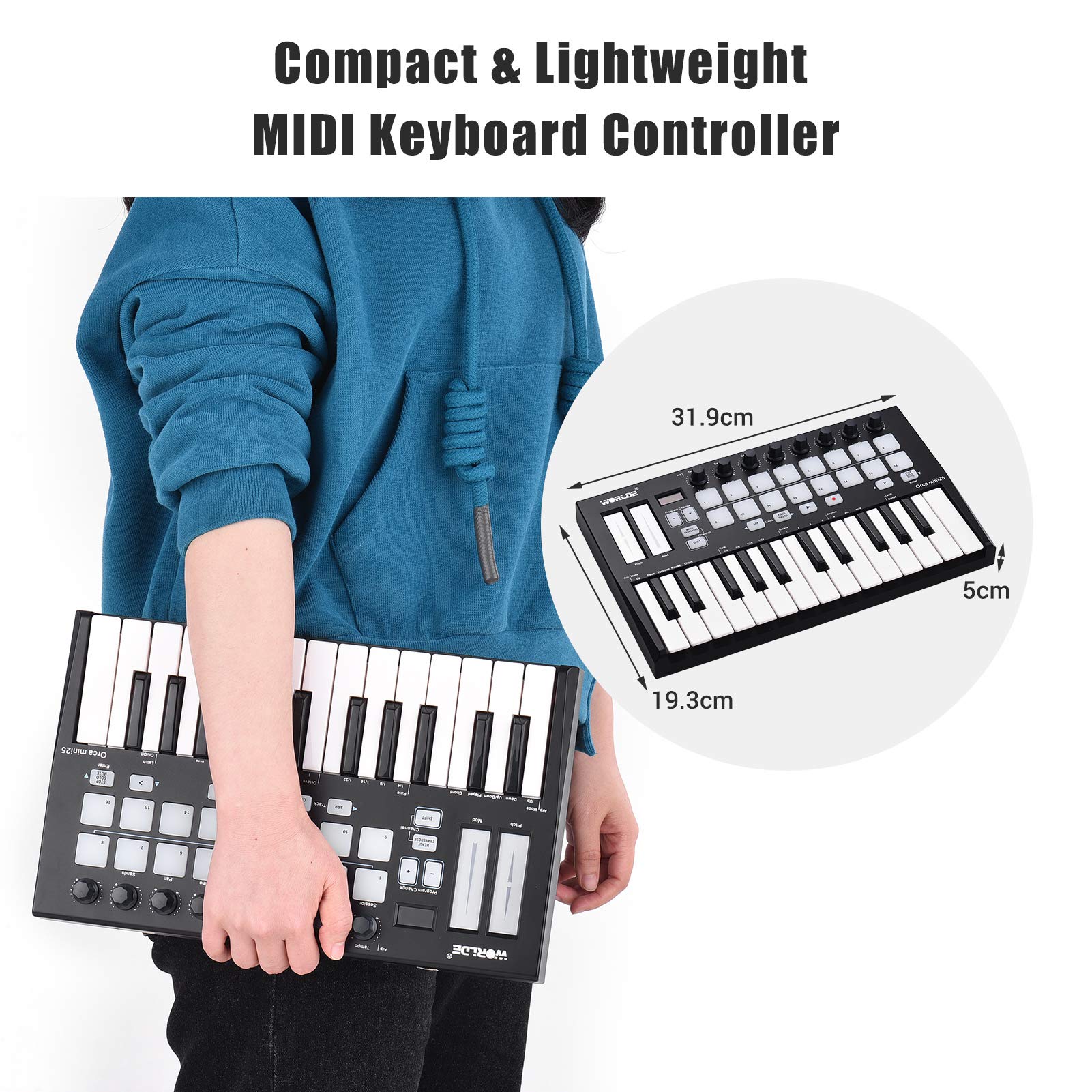 25-Key USB MIDI Keyboard Controller with 16 RGB Backlit Pads & 8 Knobs - Portable MIDI Keyboard for Music Production, DJing & Home Studio Recording