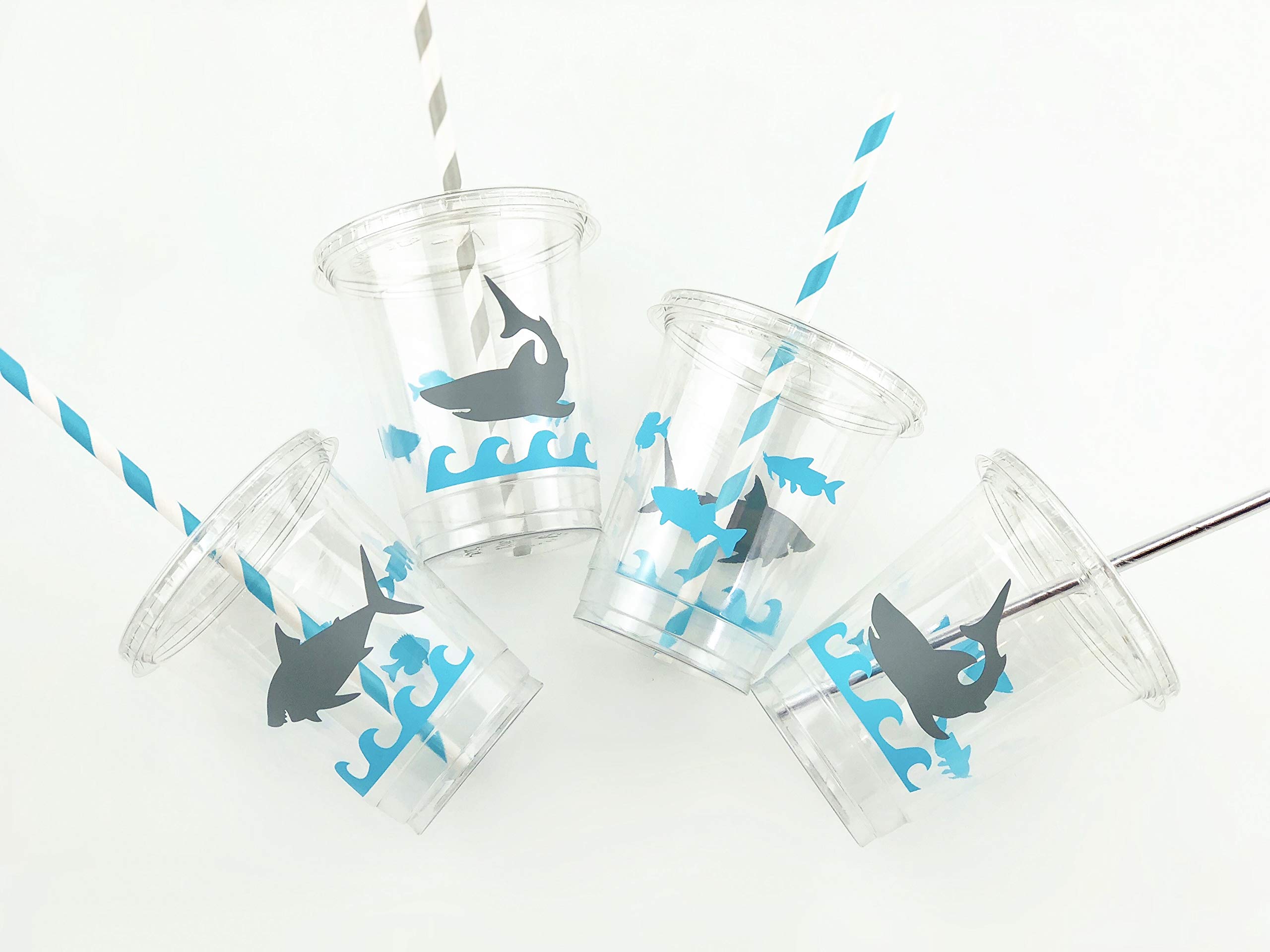 12 Pack Shark Themed Party Cups - Fun Ocean Pool Birthday Party Supplies for Kids, Beach & Pool Party Decorations