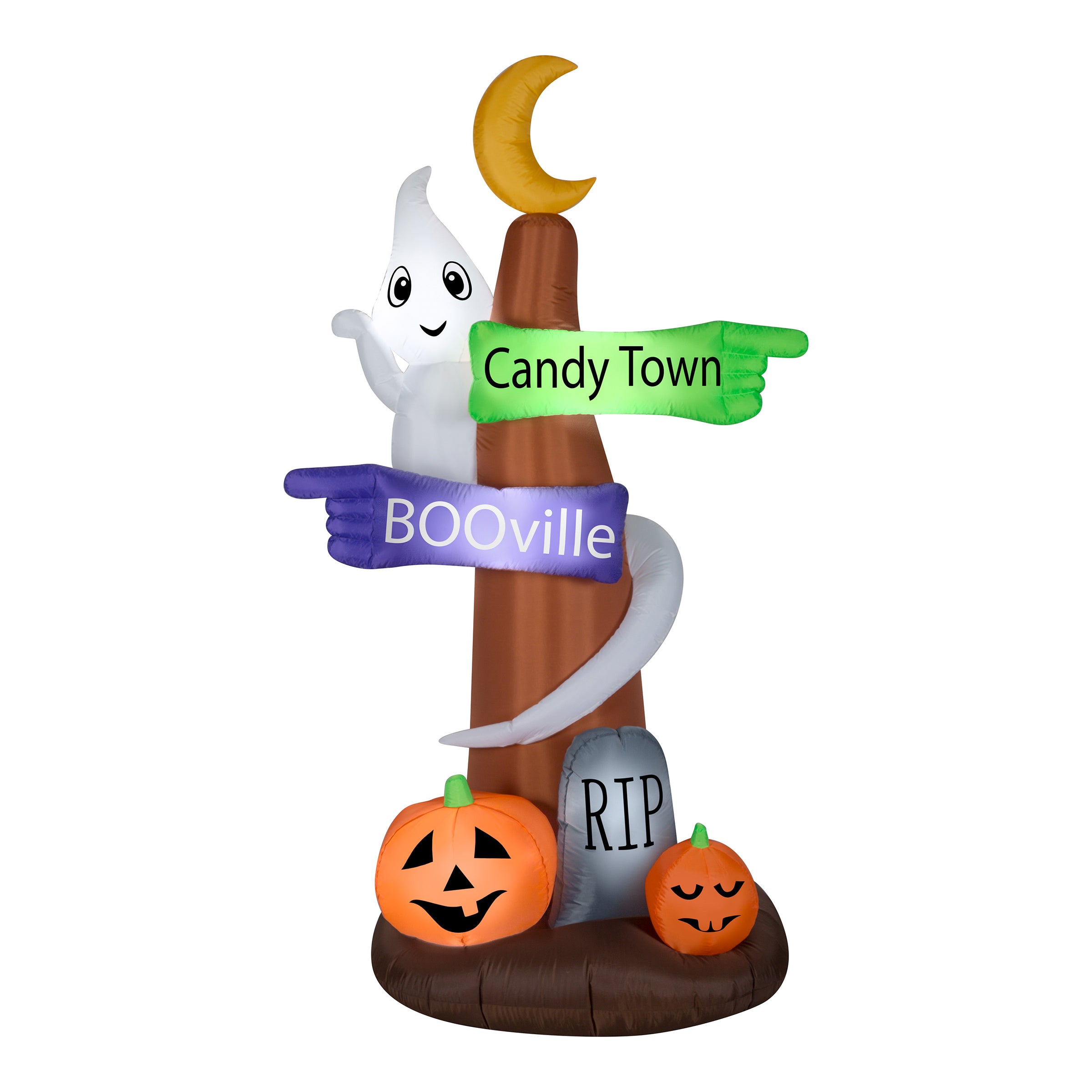 8 ft Halloween Signpost & Ghost Inflatable Outdoor Decoration - Spooky Yard Decor for Halloween Party, Haunted House, and Trick-or-Treat Scene