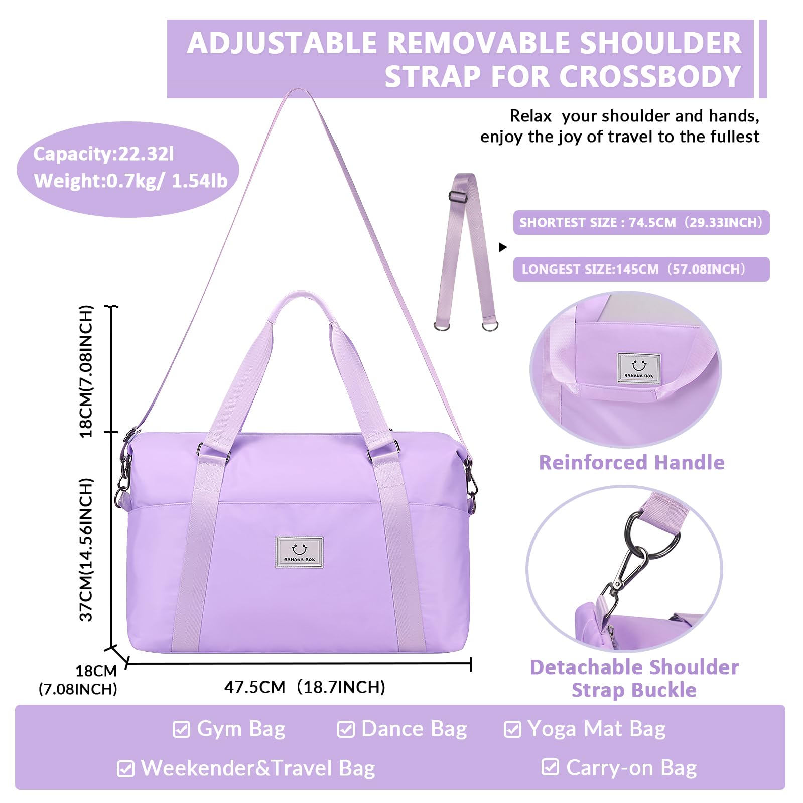 Best Gym Bag for Women - Large Travel Duffel Bag with Trolley Sleeve, Waterproof Weekender Overnight Bag, Carry On Tote & Dance Bag for Workouts, Yoga, Travel & Sports