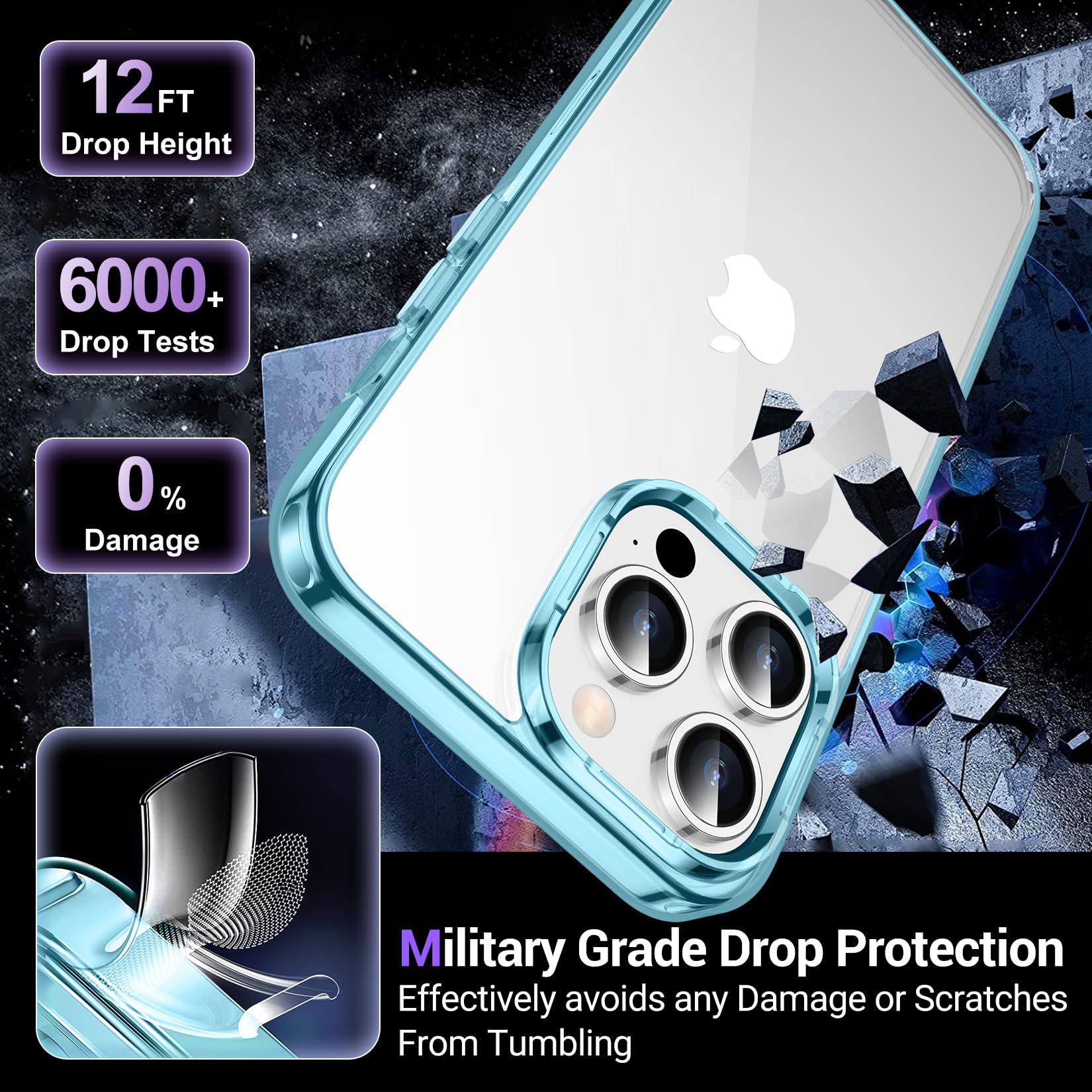 Temdan Clear iPhone 15 Pro Max Case - Military-Grade Drop Protection, Slim & Shockproof, Anti-Yellowing Protective Cover - Perfect for Everyday Use, Outdoor Activities & Travel