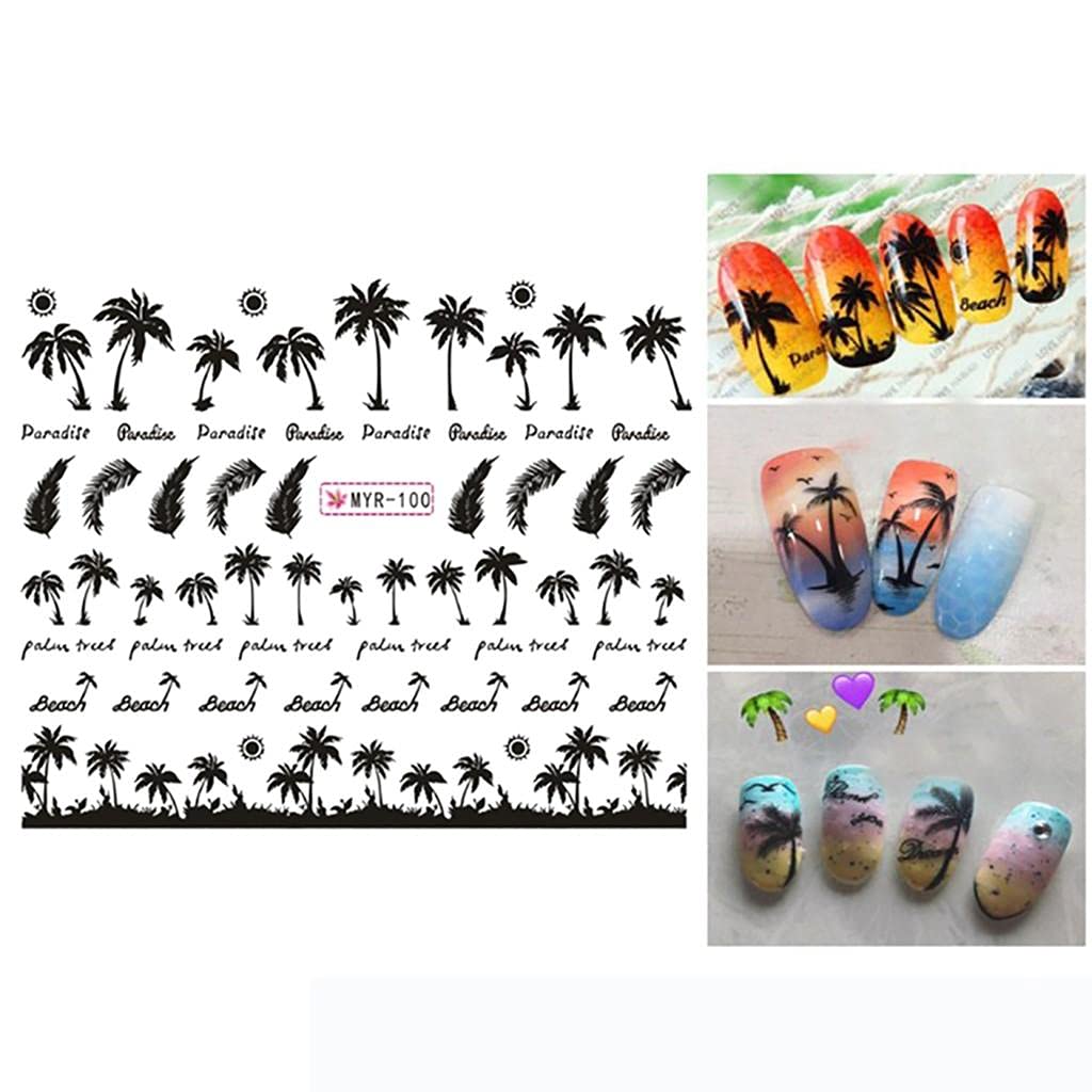Hawaiian Nail Stickers - 2 Sheets Summer Beach Nail Decals with Black Coconut Tree Design for Nail Art & Manicure | Perfect for Vacation, Pool Parties & Tropical Nail Designs