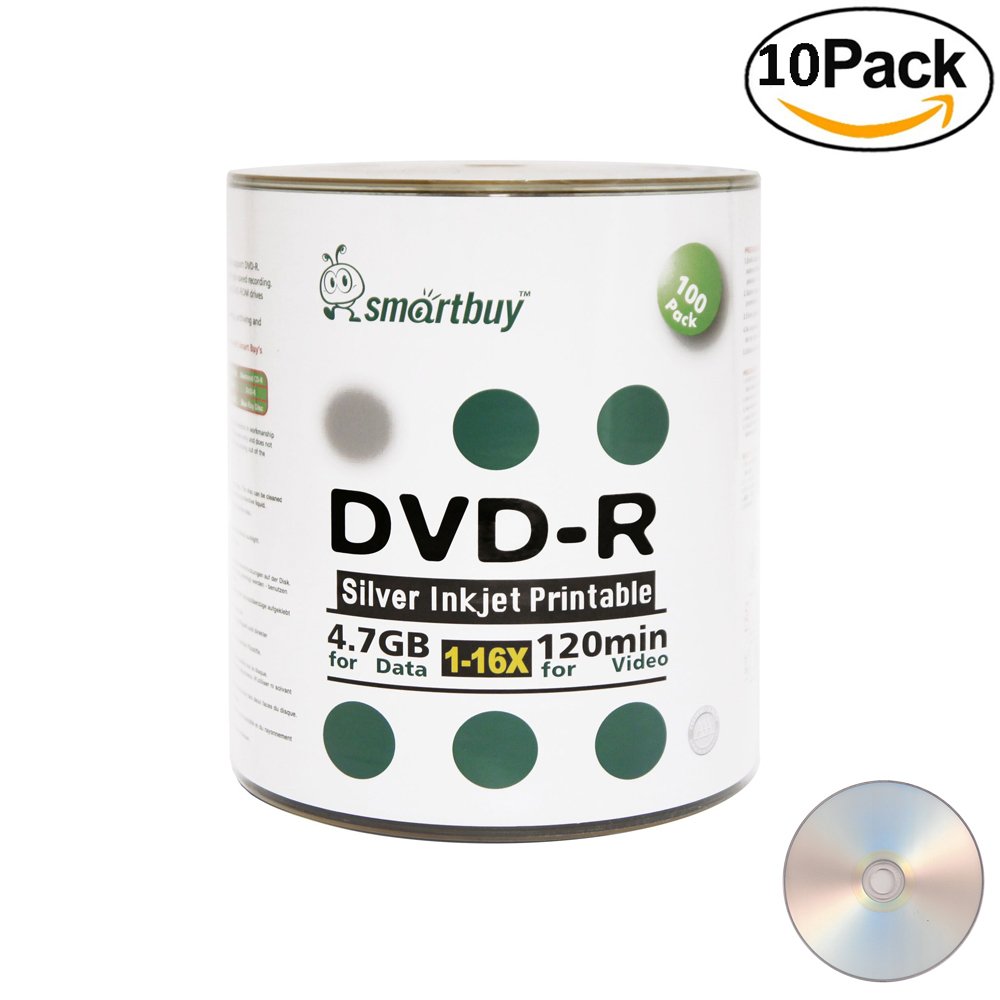 1000 Pack DVD-R 4.7GB 16x Silver Printable Inkjet Blank Record Discs - Bulk 1000pk for Data Storage, Video Recording & Archiving | Ideal for Home, Office & Professional Use