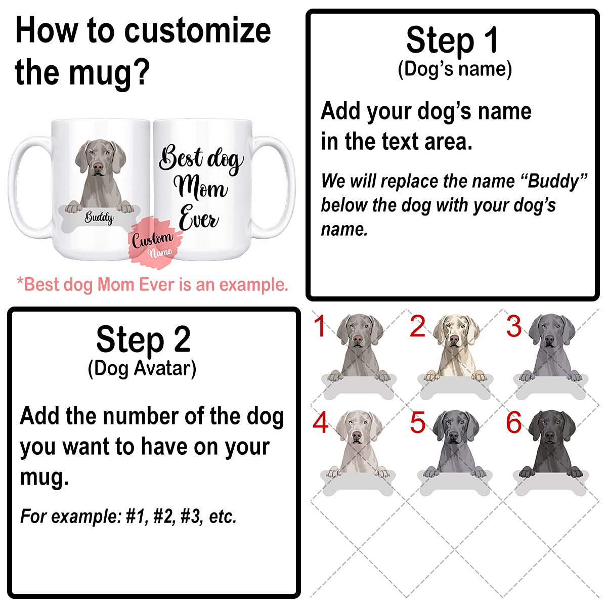 Personalized Weimaraner Dog Mug for Mom & Dad - Grey Ghost Dog Owner Cup - Custom Weimaraner Grandpa Grandma Gift - Best Dog Mom & Dad Present (11 oz, White) - Perfect for Coffee, Tea & Gifts for Dog Lovers